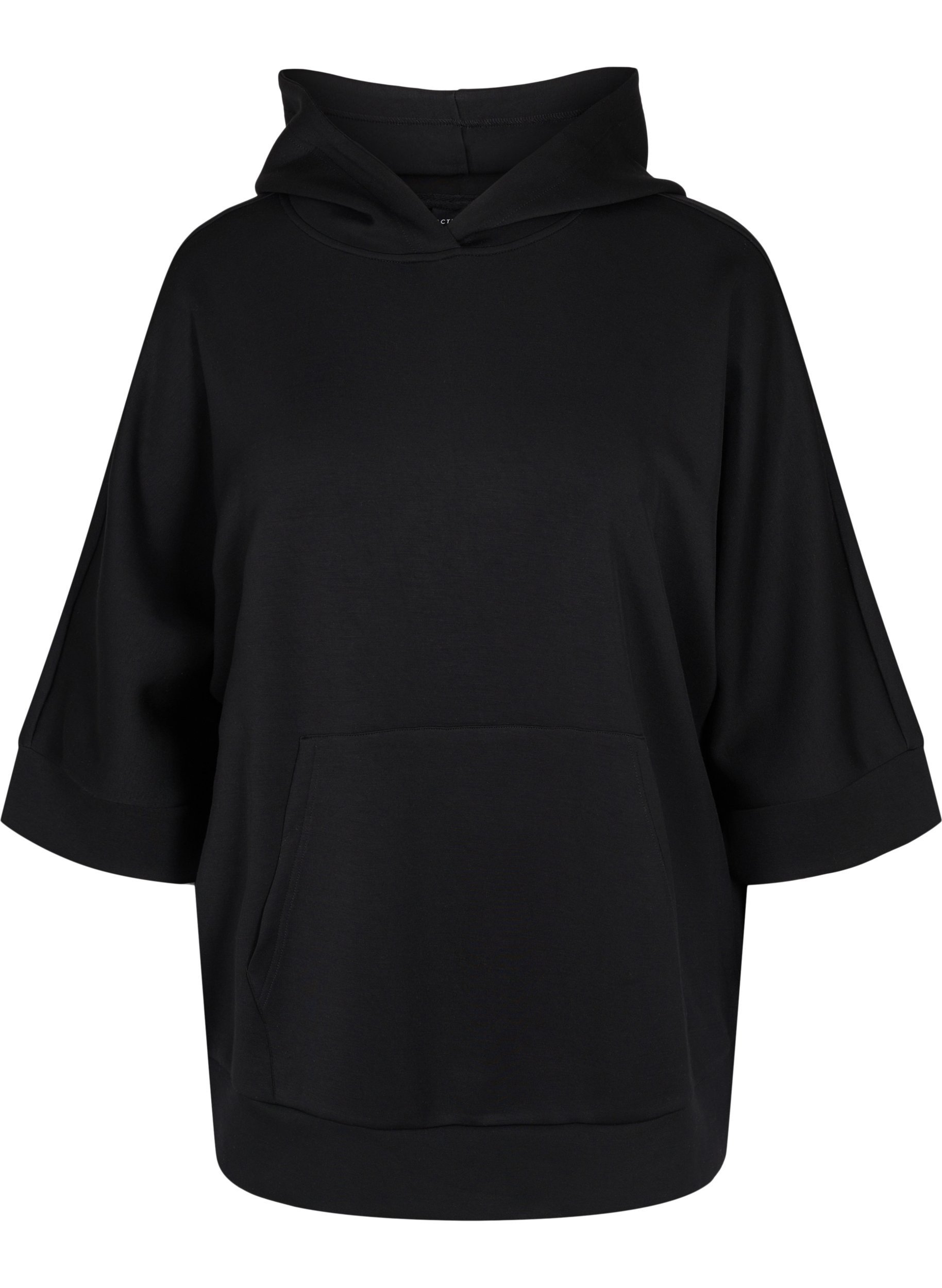 Sweatshirt med hætte og 3/4 ærmer, Black