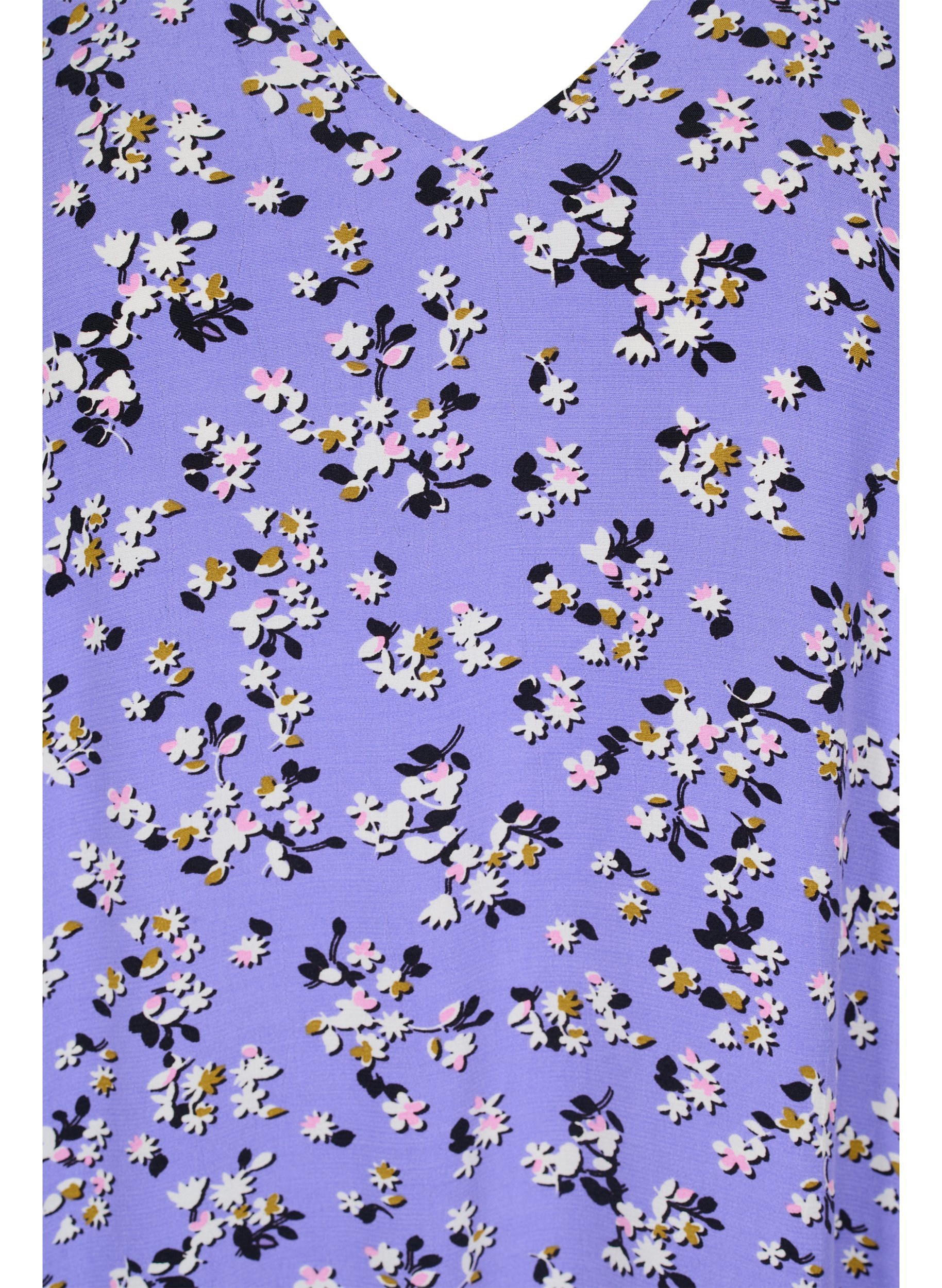 Kortærmet viskose midikjole med blomsterprint, Lilac Flower Print, Packshot image number 2