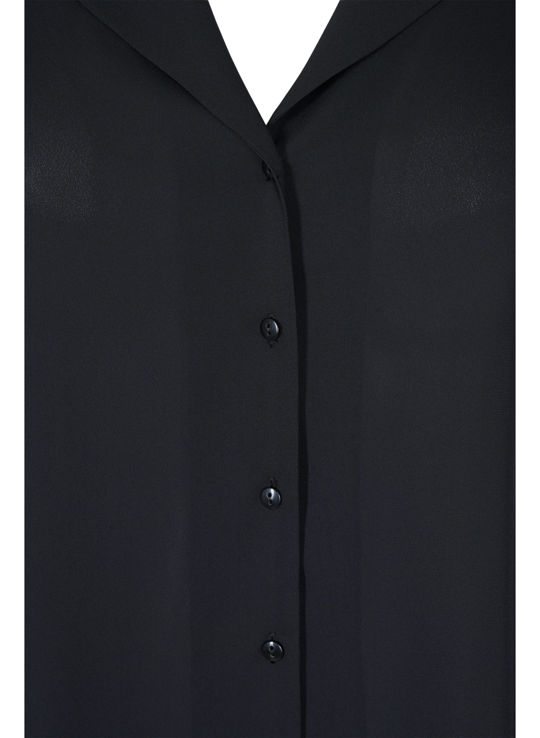 Skjorte med v-udskæring og smock, Black, Packshot image number 2