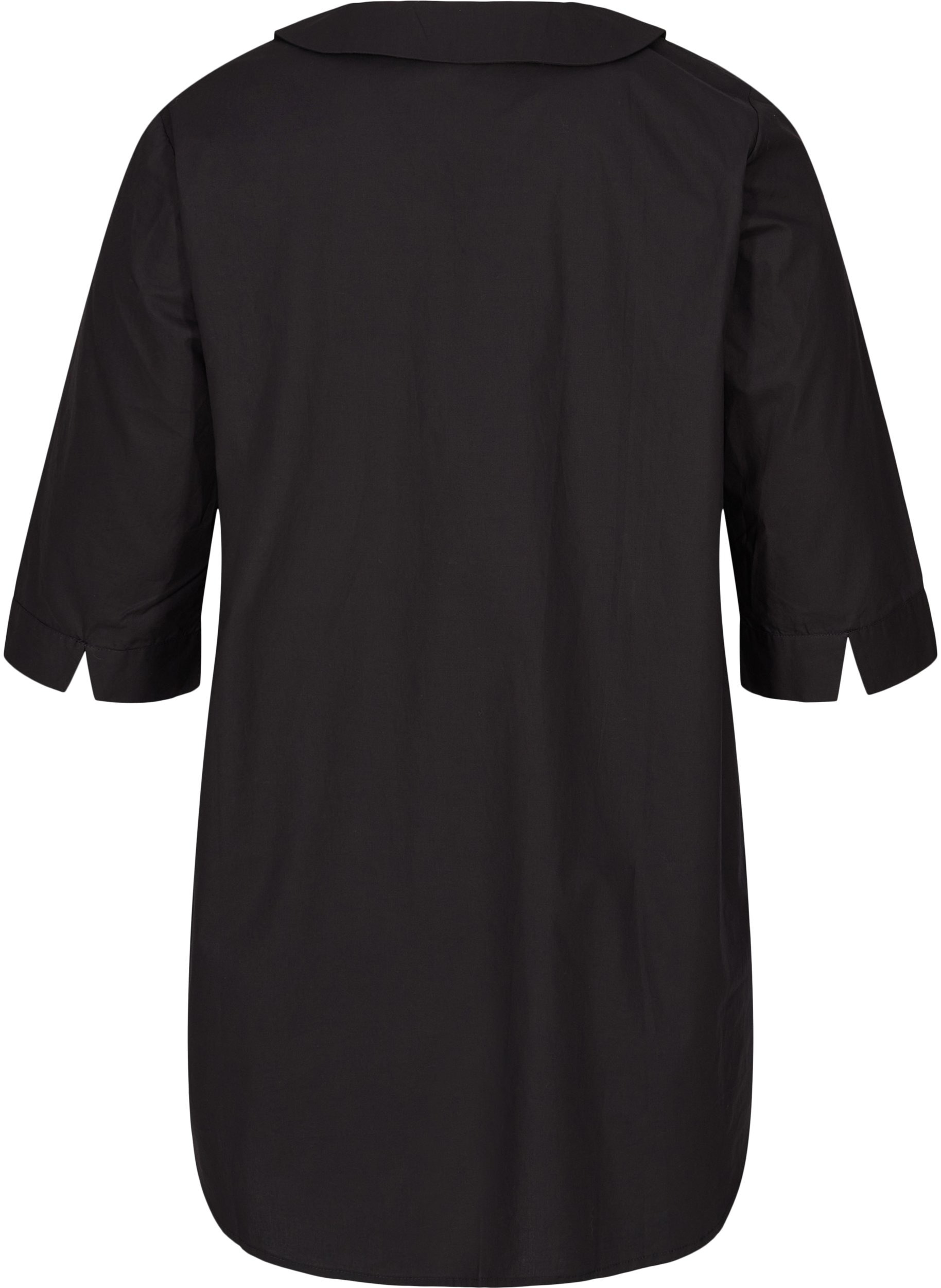 Bomulds tunika med stor krave, Black, Packshot image number 1