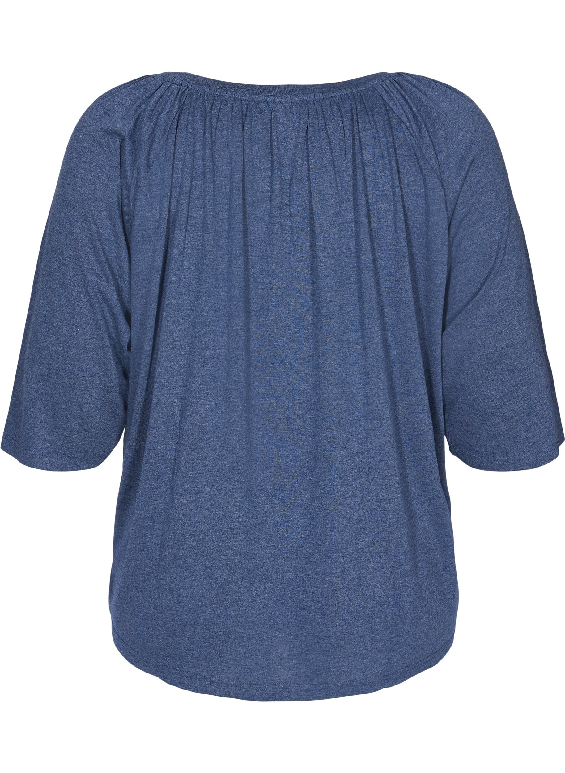 Ensfarvet bluse med 2/4 ærmer, Navy Blazer Mél, Packshot image number 1