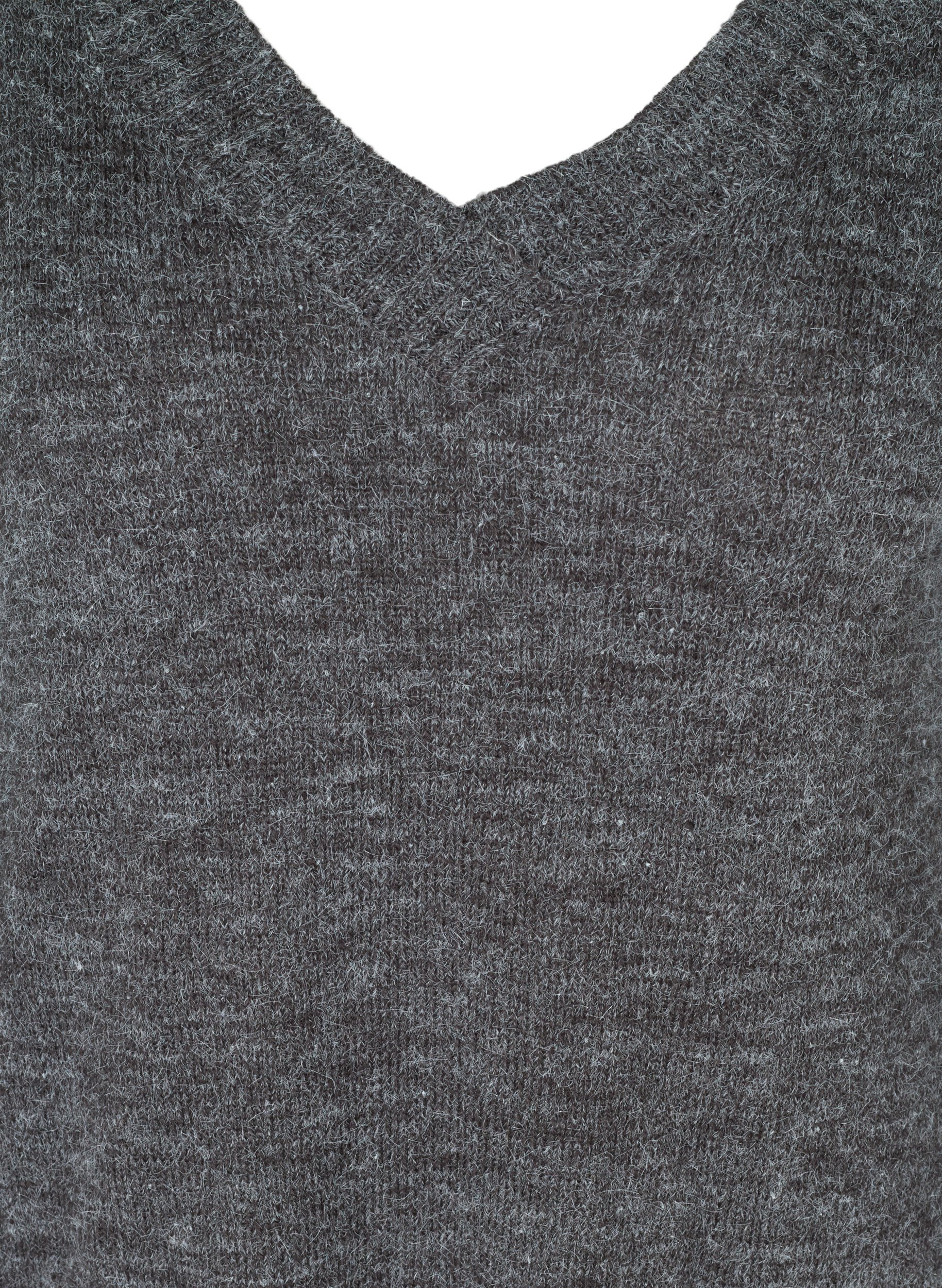 Meleret strikkjole med v-udskæring, Dark Grey Melange, Packshot image number 2