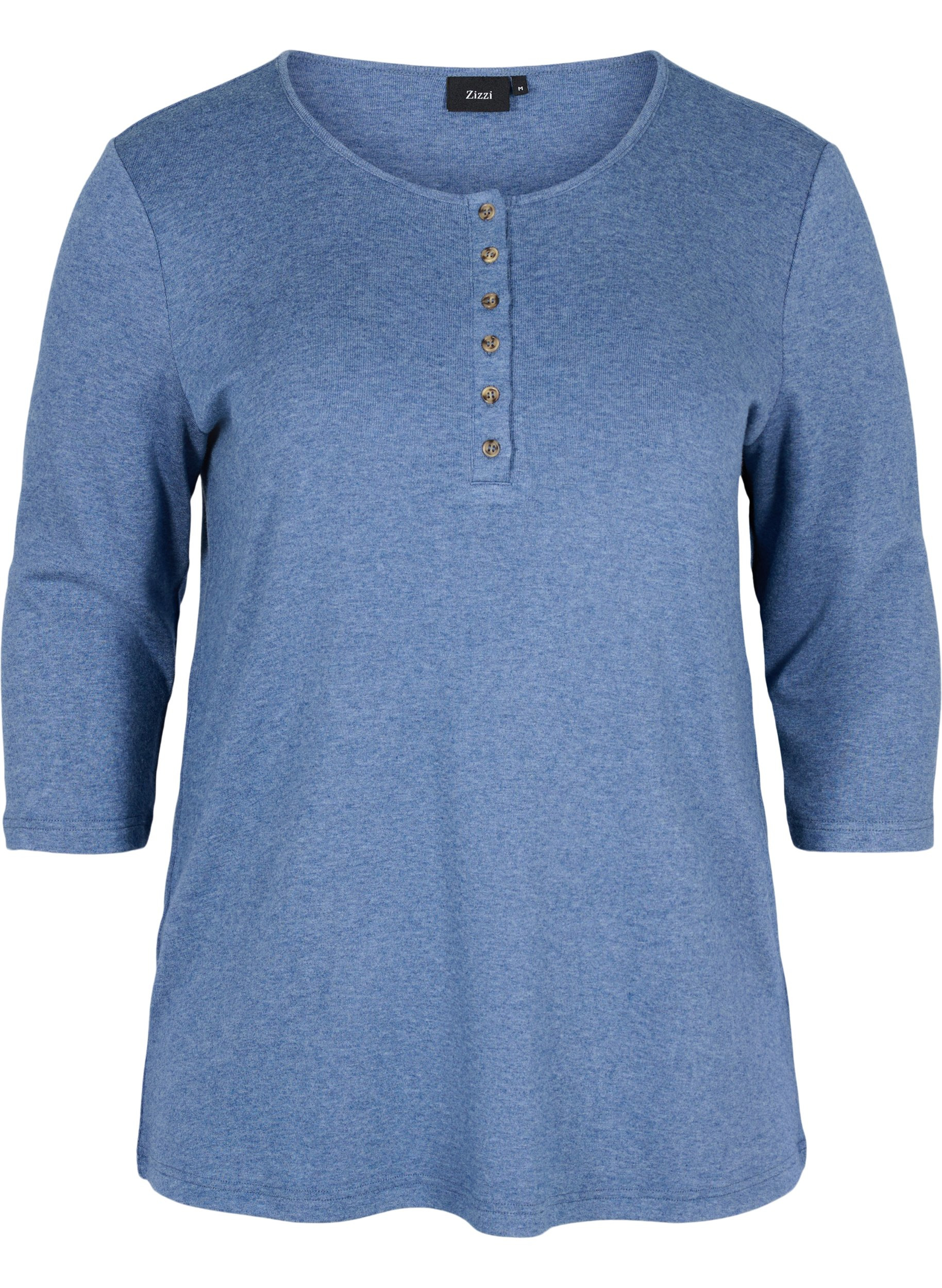 Meleret bluse med knapper og 3/4 ærmer , Blue Melange, Packshot image number 0