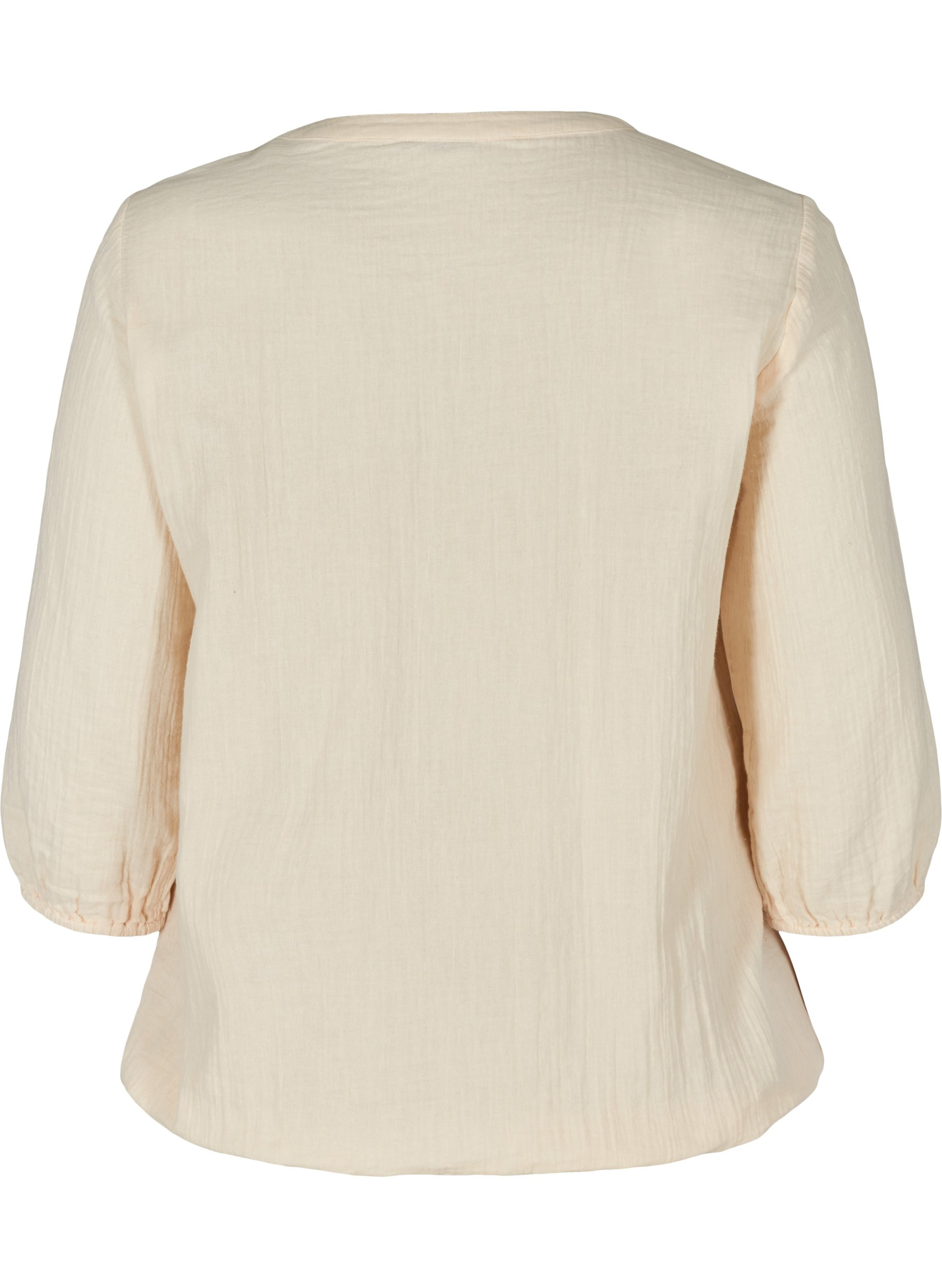 Bomulds bluse med knapper og 3/4 ærmer, Mother Of Pearl, Packshot image number 1