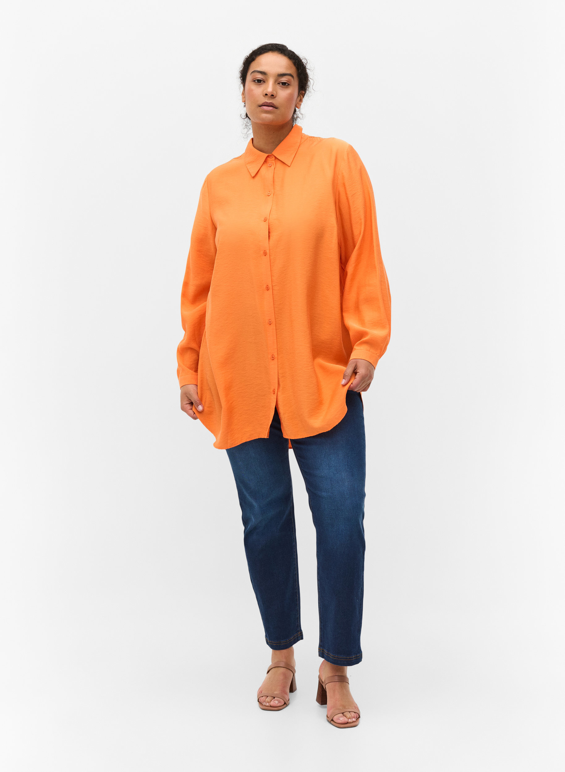 Lang skjorte i viskose , Celosia Orange, Model image number 2