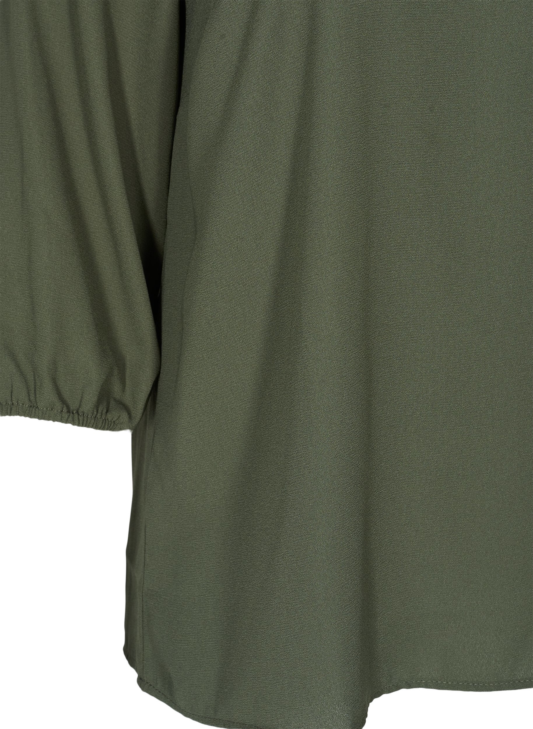 Ensfarvet bluse med blonder og 3/4 ærmer, Thyme, Packshot image number 3