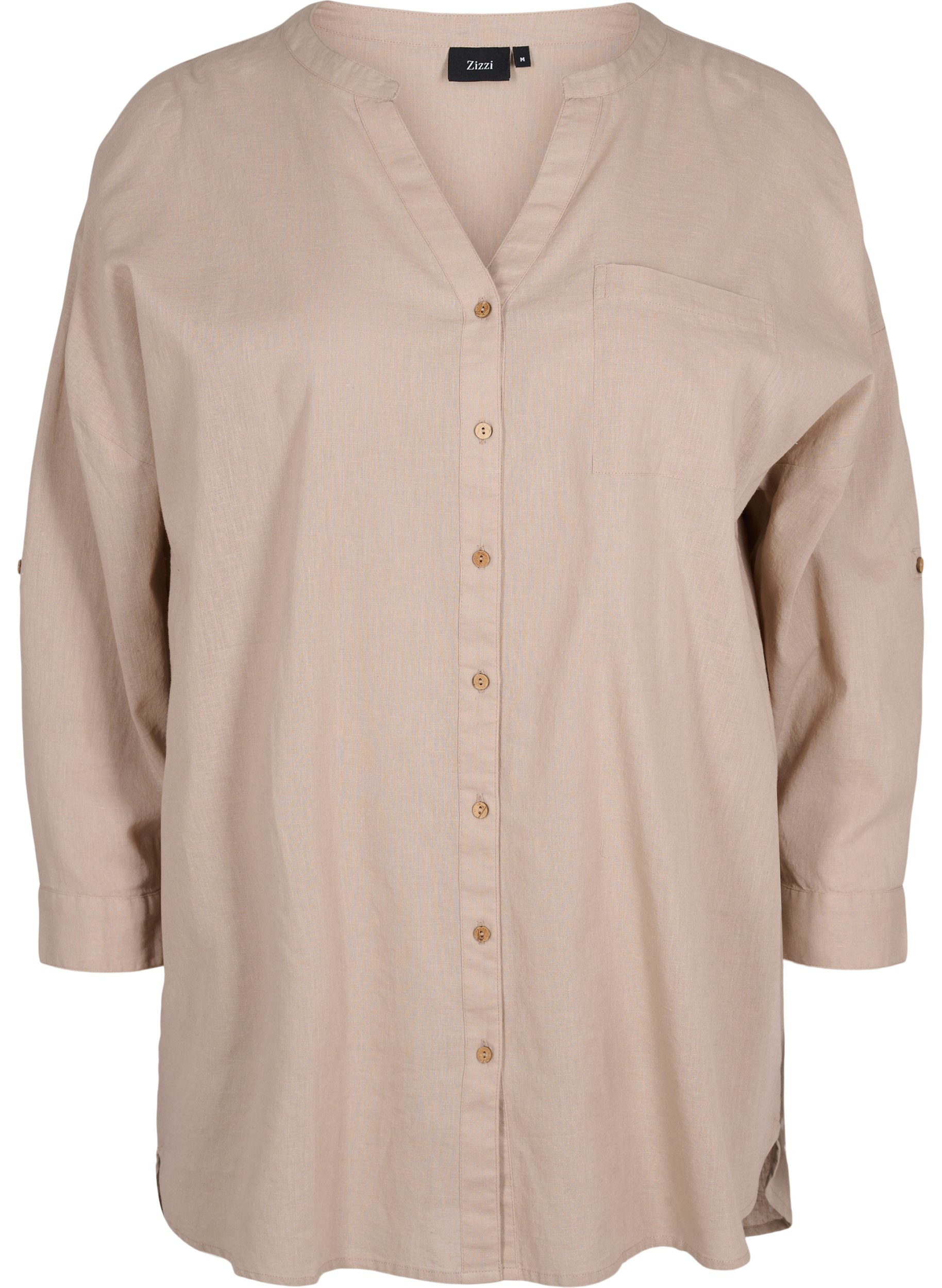 Bluse med 3/4 ærmer og knaplukning, Simply Taupe, Packshot image number 0