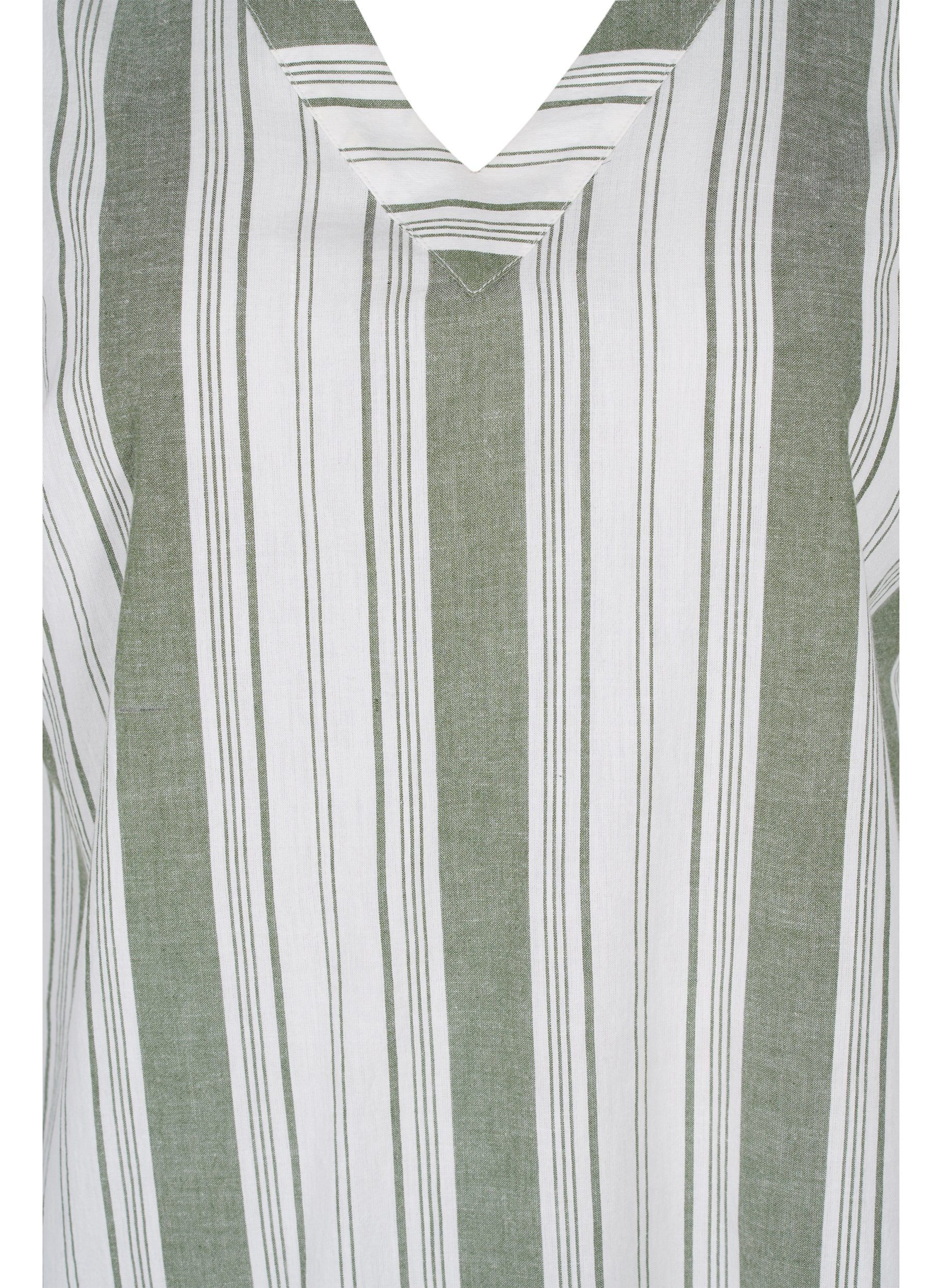 Stribet bomuldskjole med korte ærmer, Thyme Stripe, Packshot image number 2