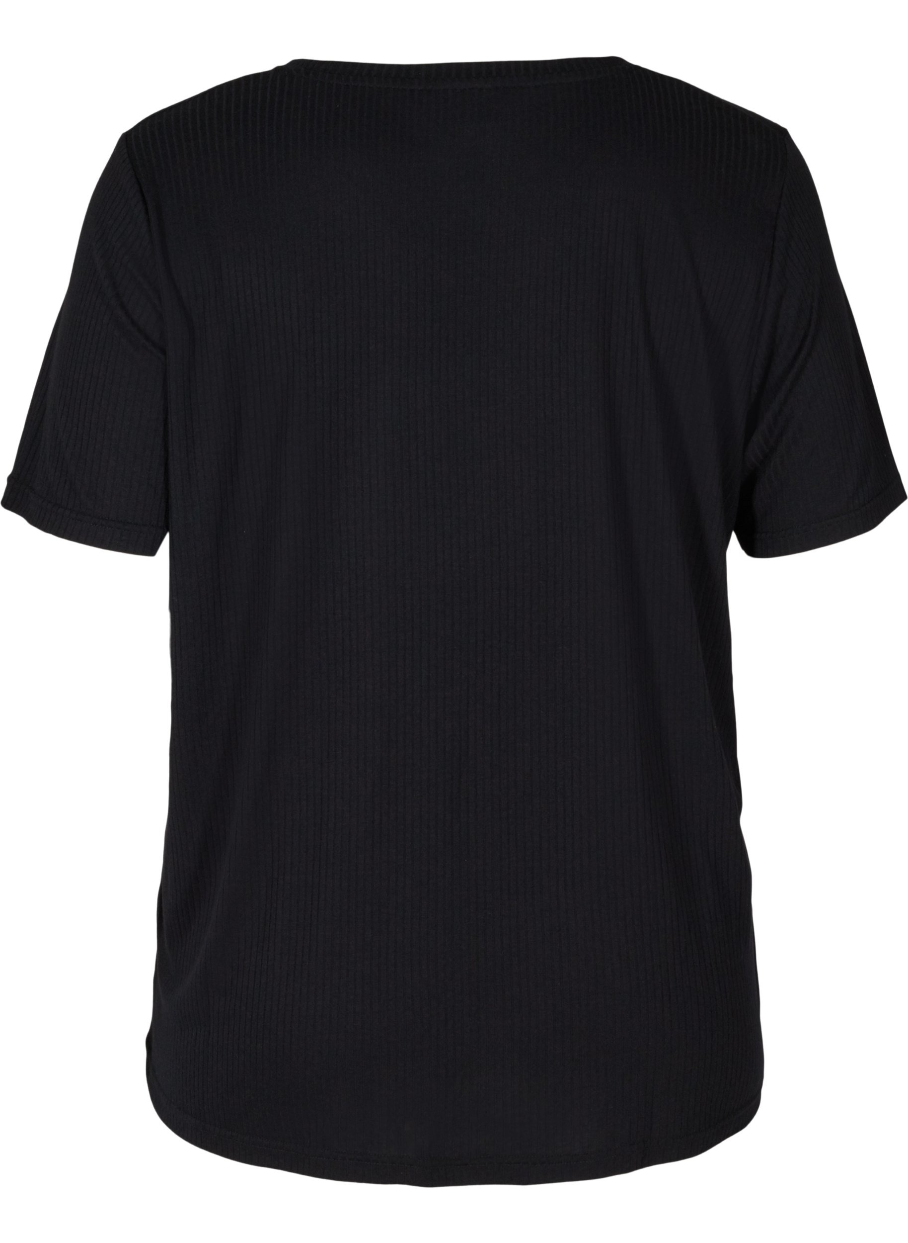 Kortærmet t-shirt i ribkvalitet, Black, Packshot image number 1