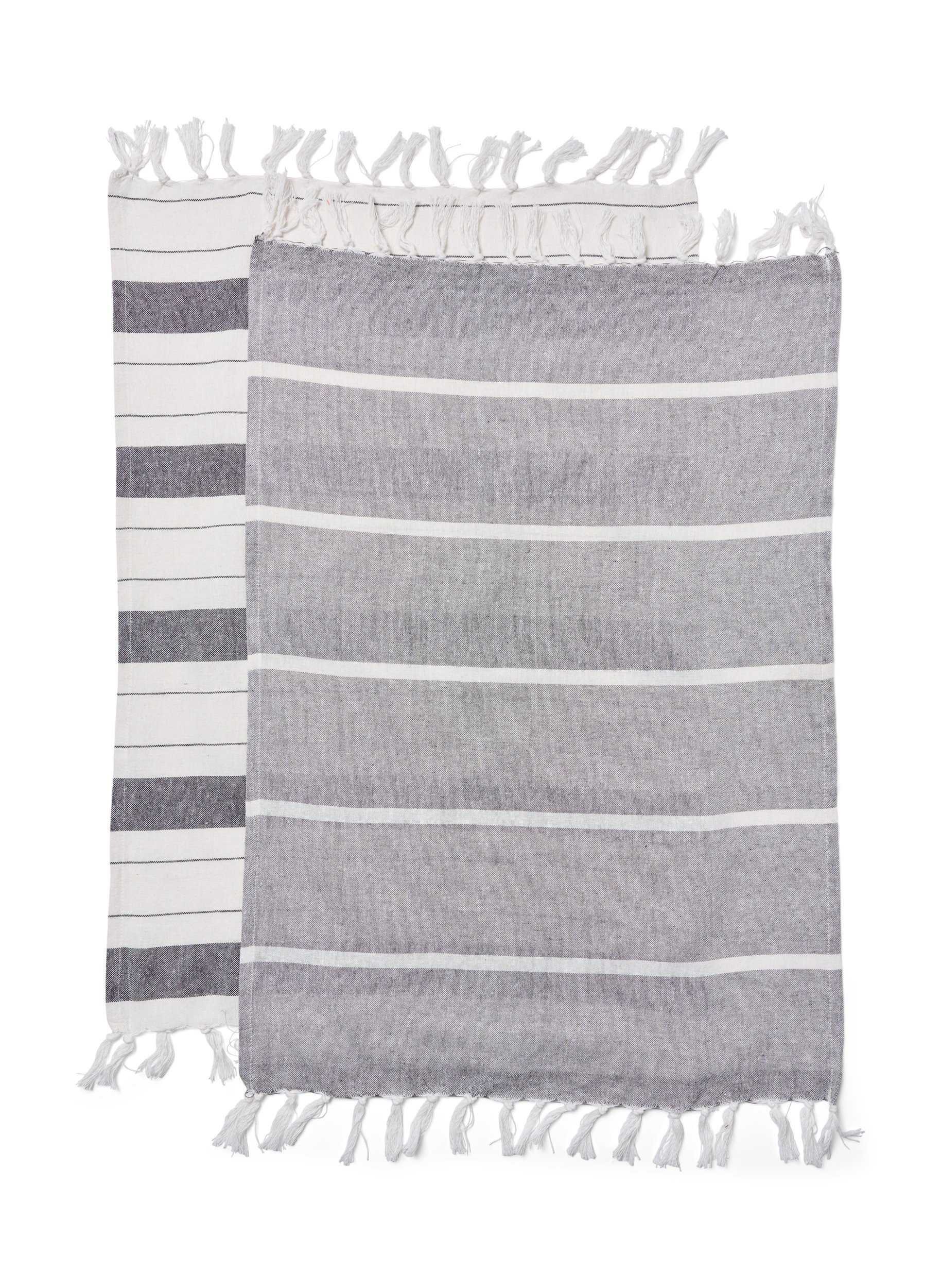 2-pak stribet håndklæde med frynser, 2-Pack Grey, Packshot image number 1
