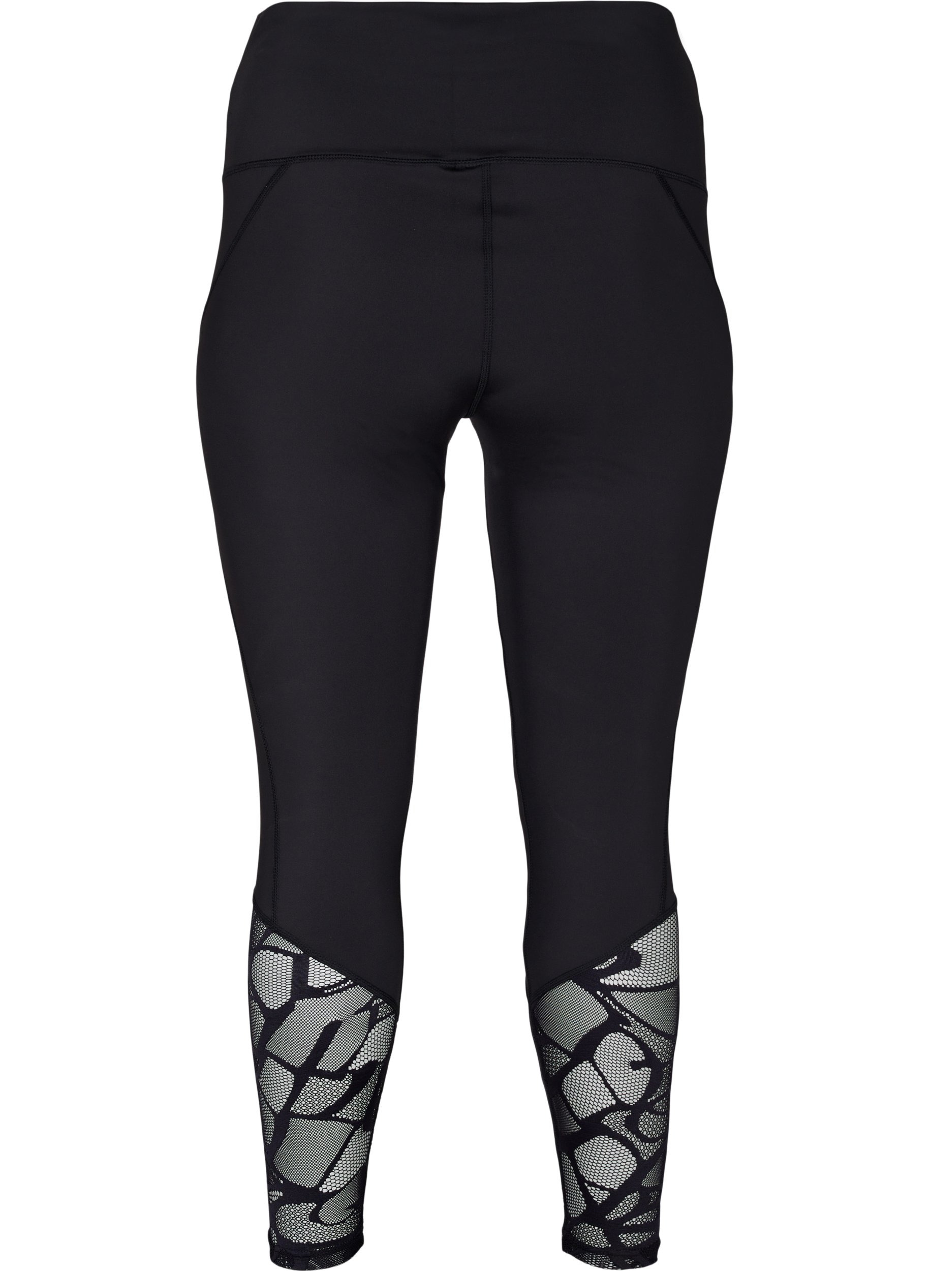 Cropped tights med mønstret mesh, Black, Packshot image number 1