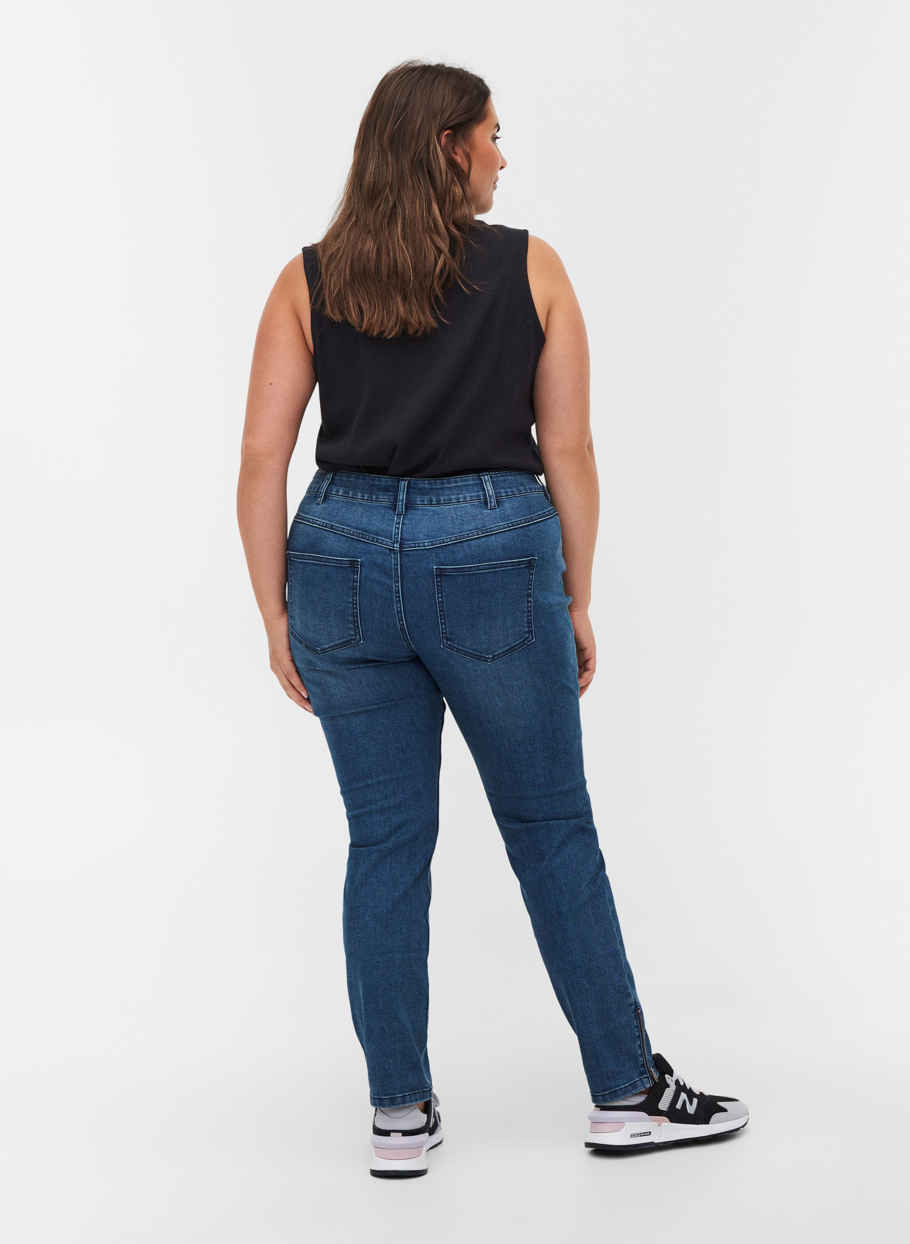 Ekstra slim Sanna jeans med lynlås, Blue denim, Model image number 1