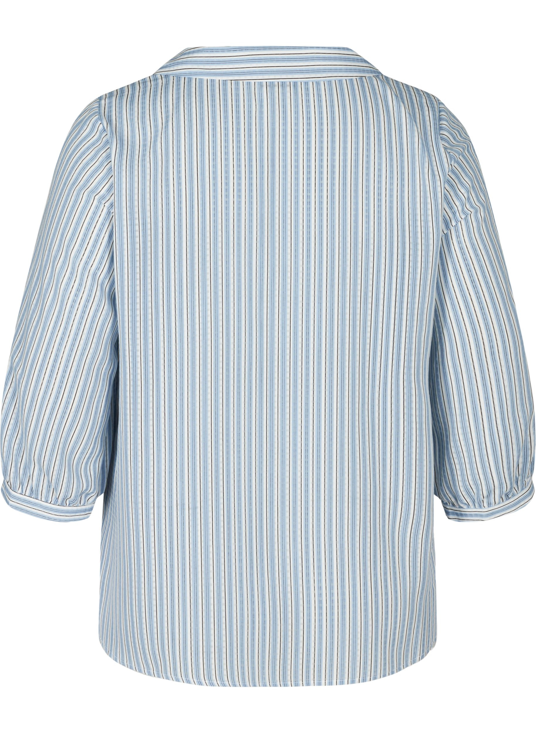 Stribet skjortebluse med stor krave, Light Blue Stripe, Packshot image number 1