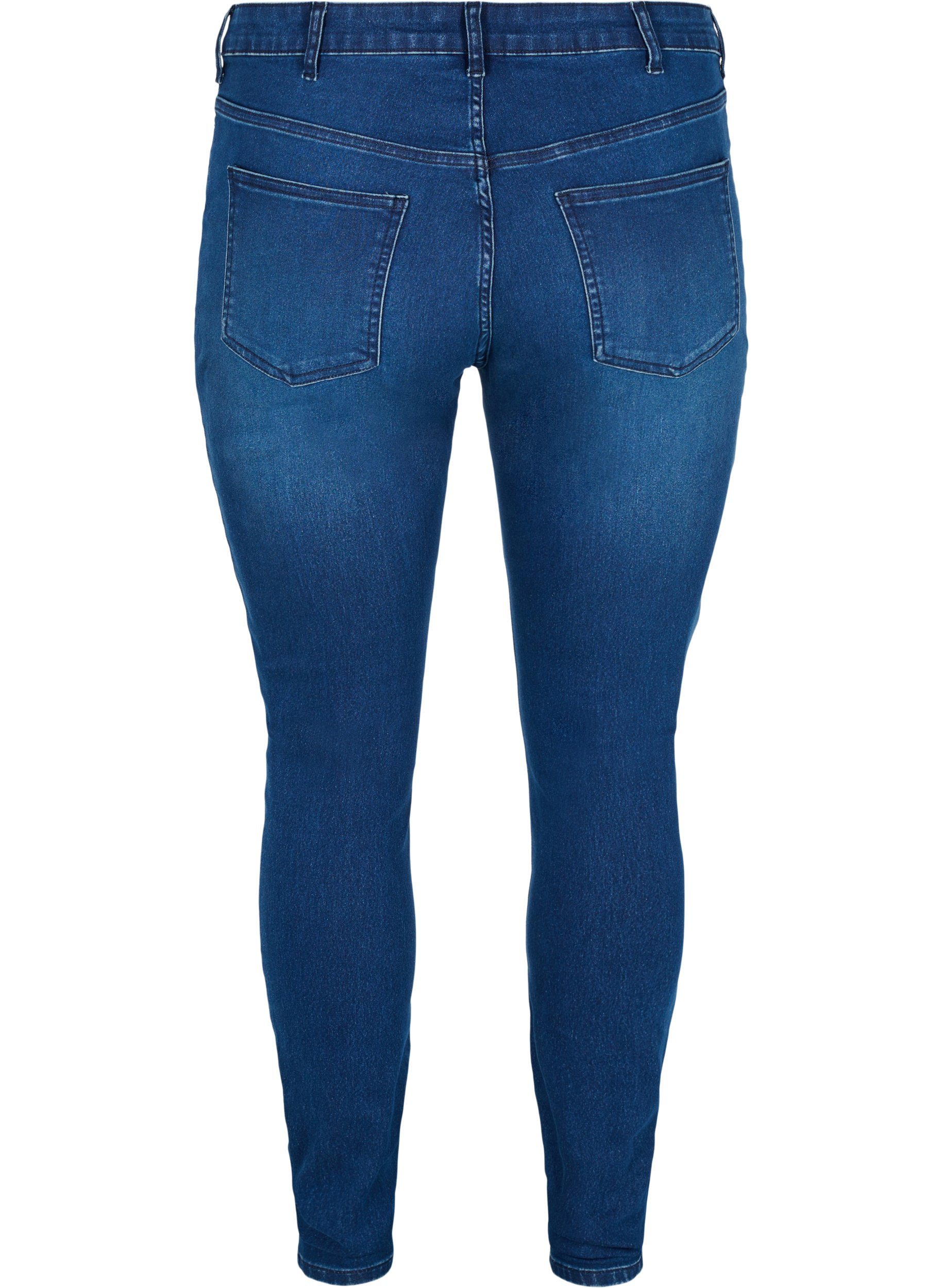 Super slim Amy jeans med elastik i taljen, Dark blue denim, Packshot image number 1