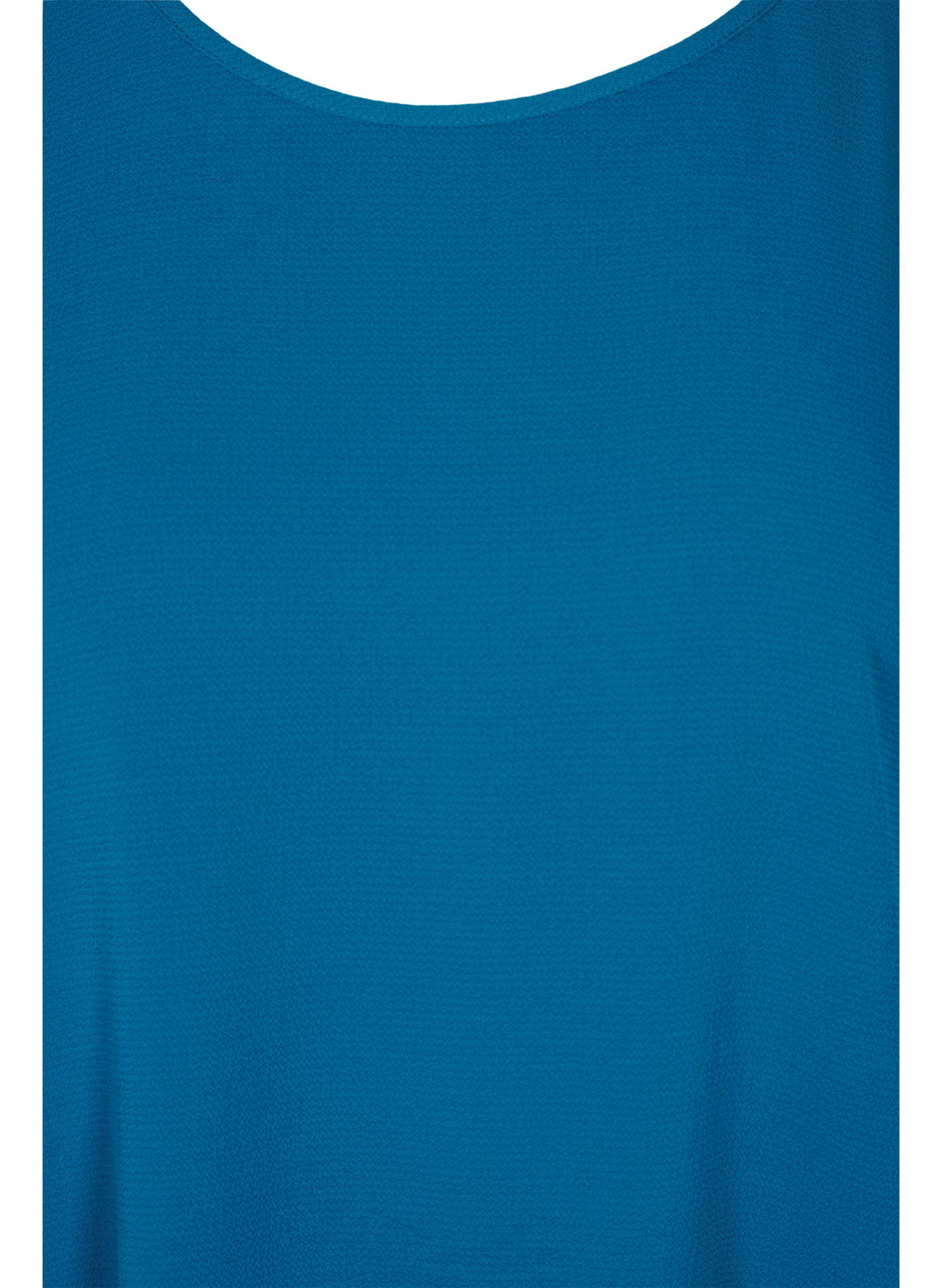 Bluse med korte ærmer og rund halsudskæring, Moroccan Blue, Packshot image number 2