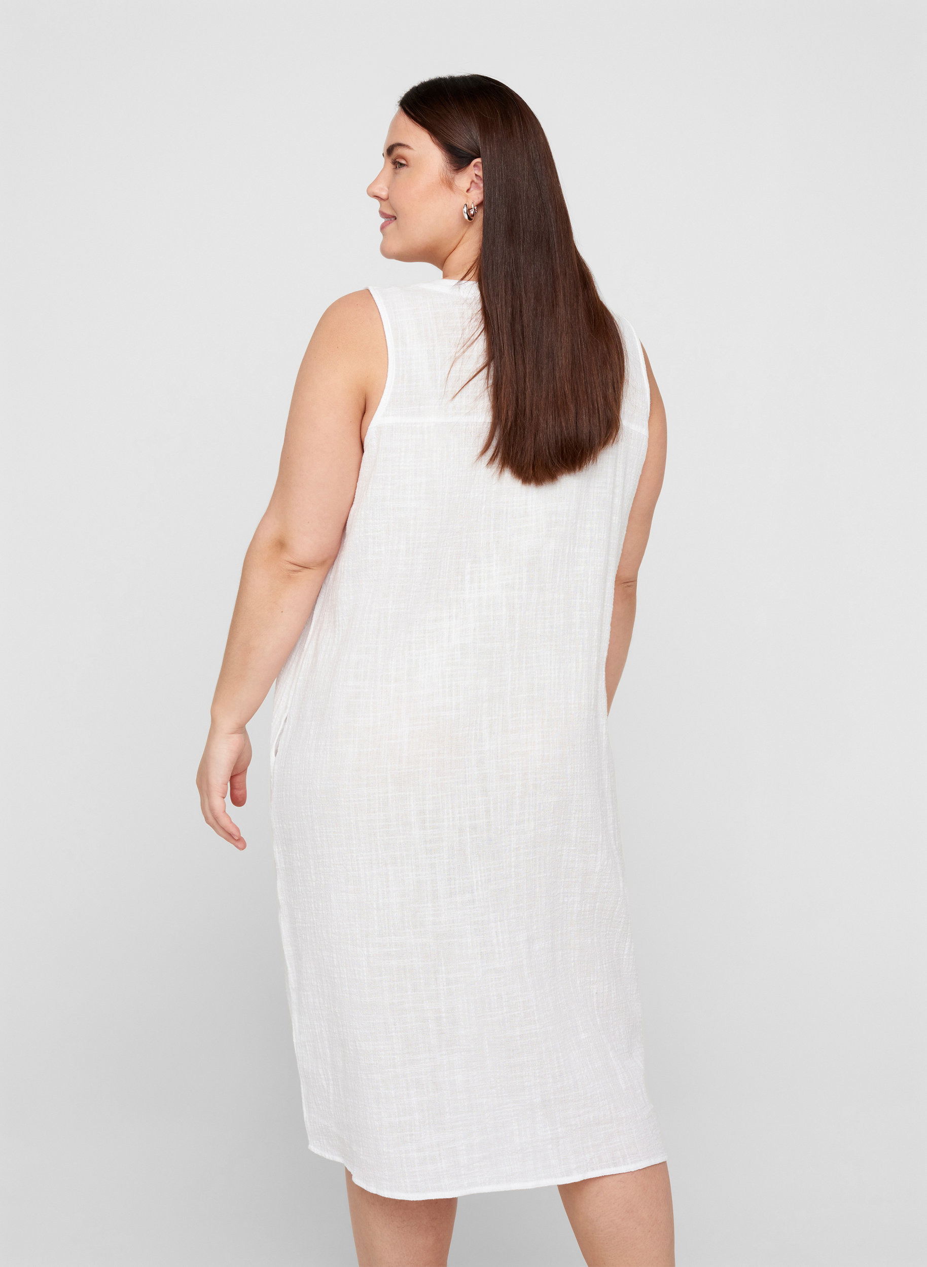 Ærmeløs kjole i bomuld, White, Model image number 1
