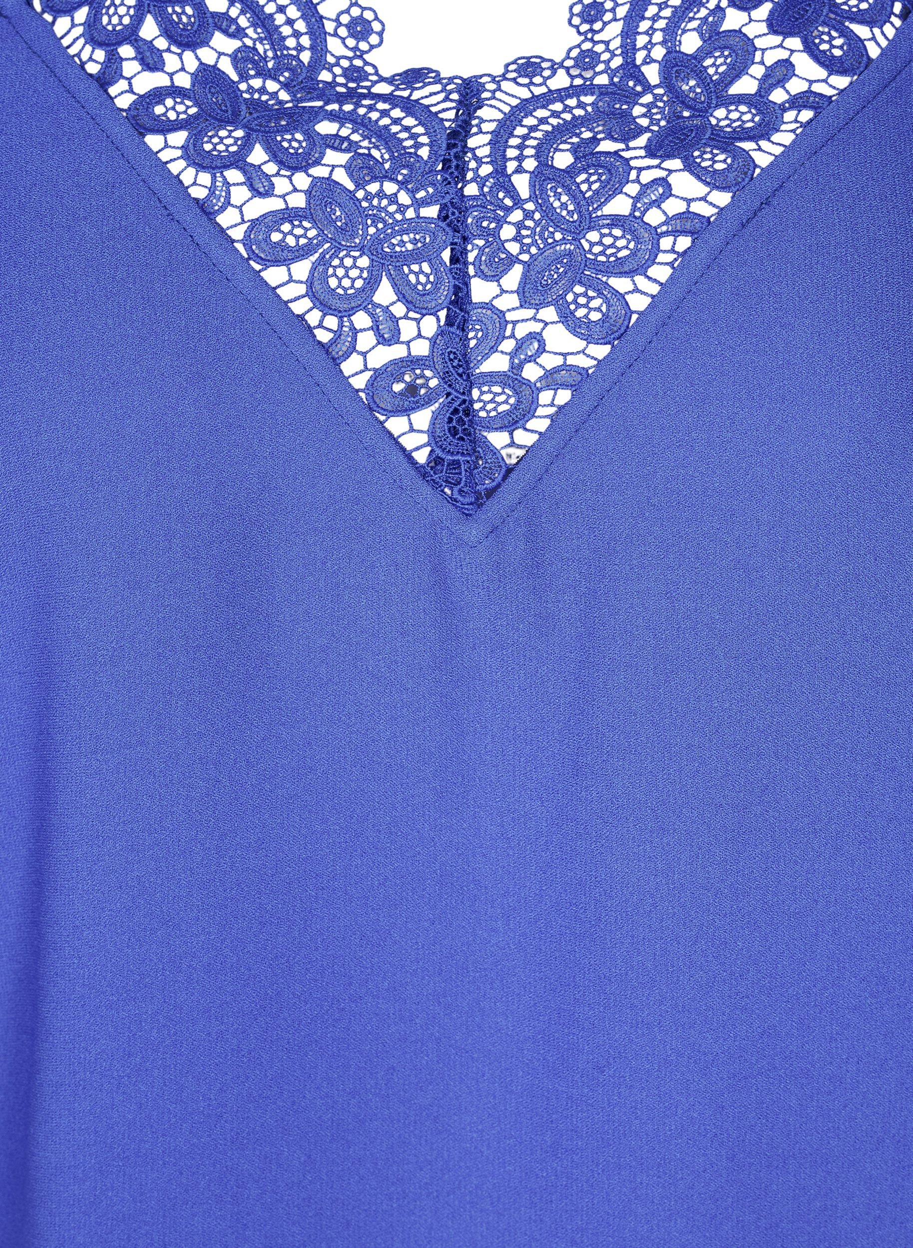 Ærmeløs top med v-udskæring og blonder, Dazzling Blue, Packshot image number 2