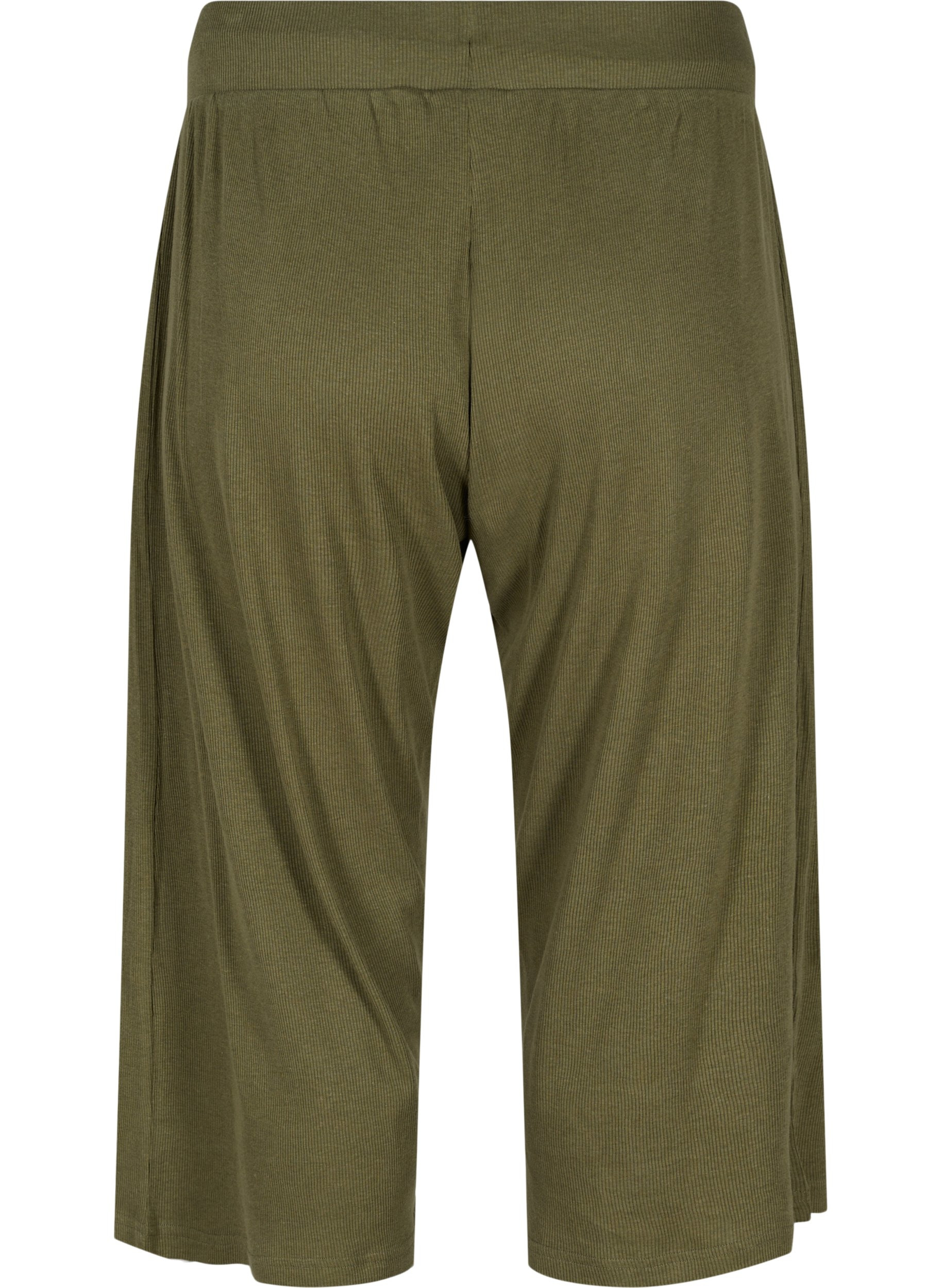Løse culotte bukser i ribkvalitet, Ivy Green, Packshot image number 1