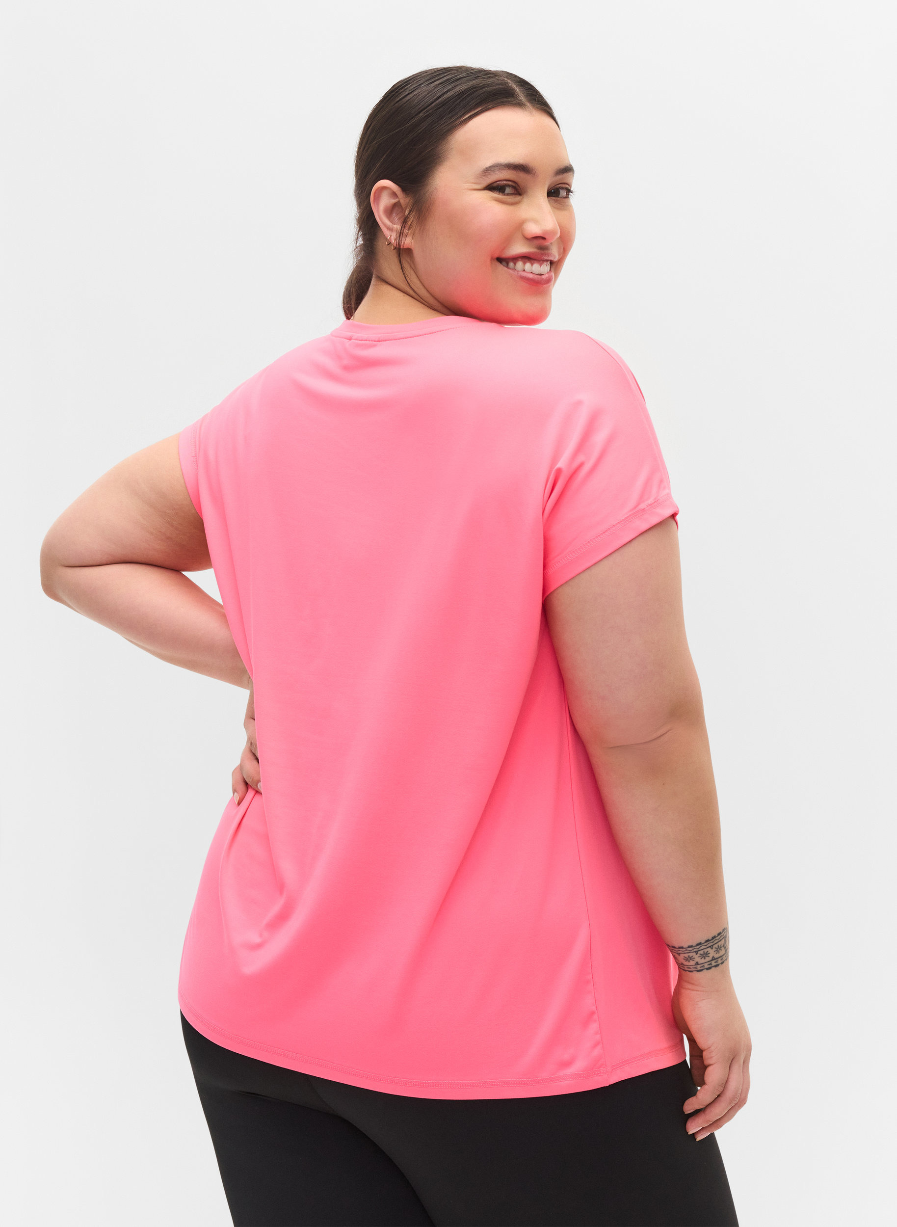 Ensfarvet trænings t-shirt, Neon pink, Model image number 2