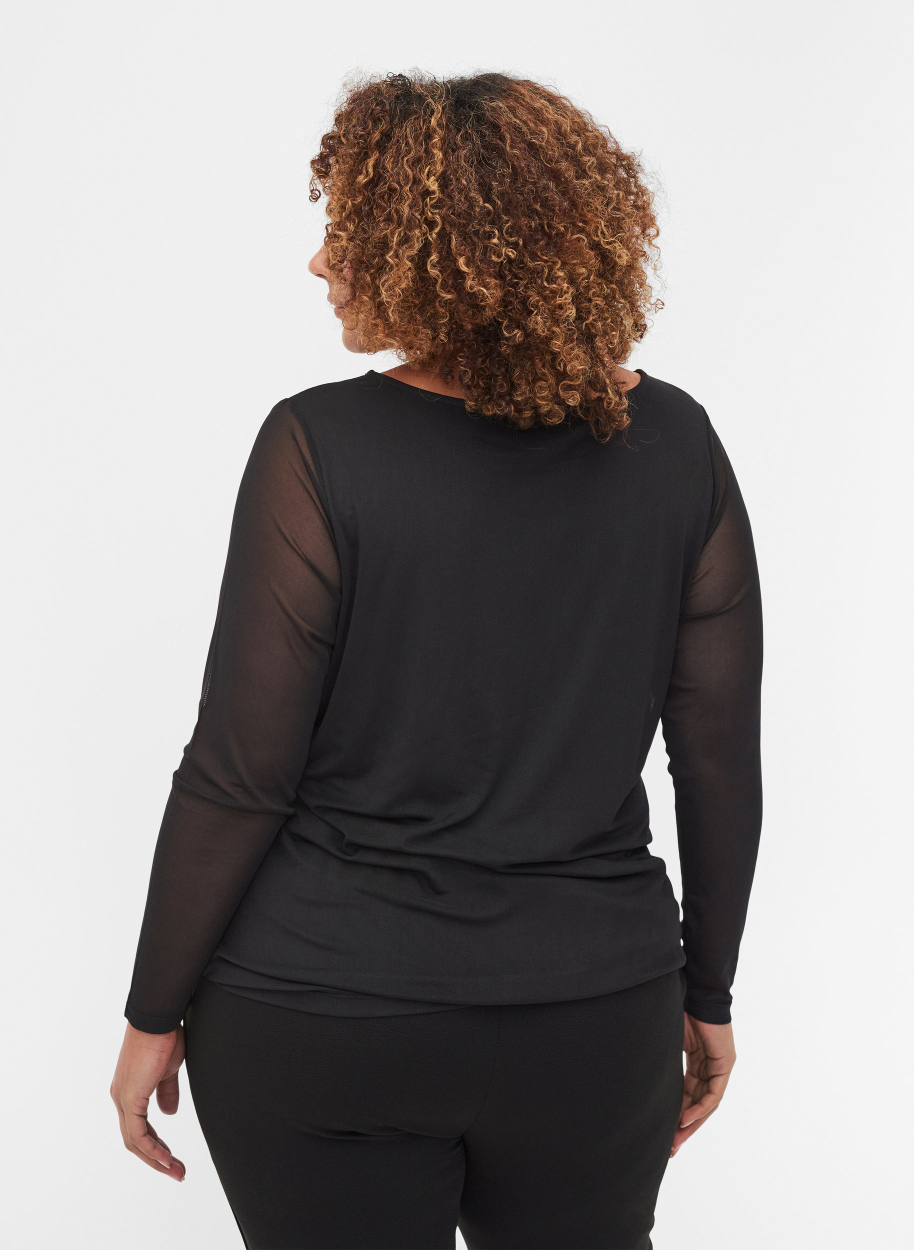 Tætsiddende bluse med mesh , Black, Model image number 1