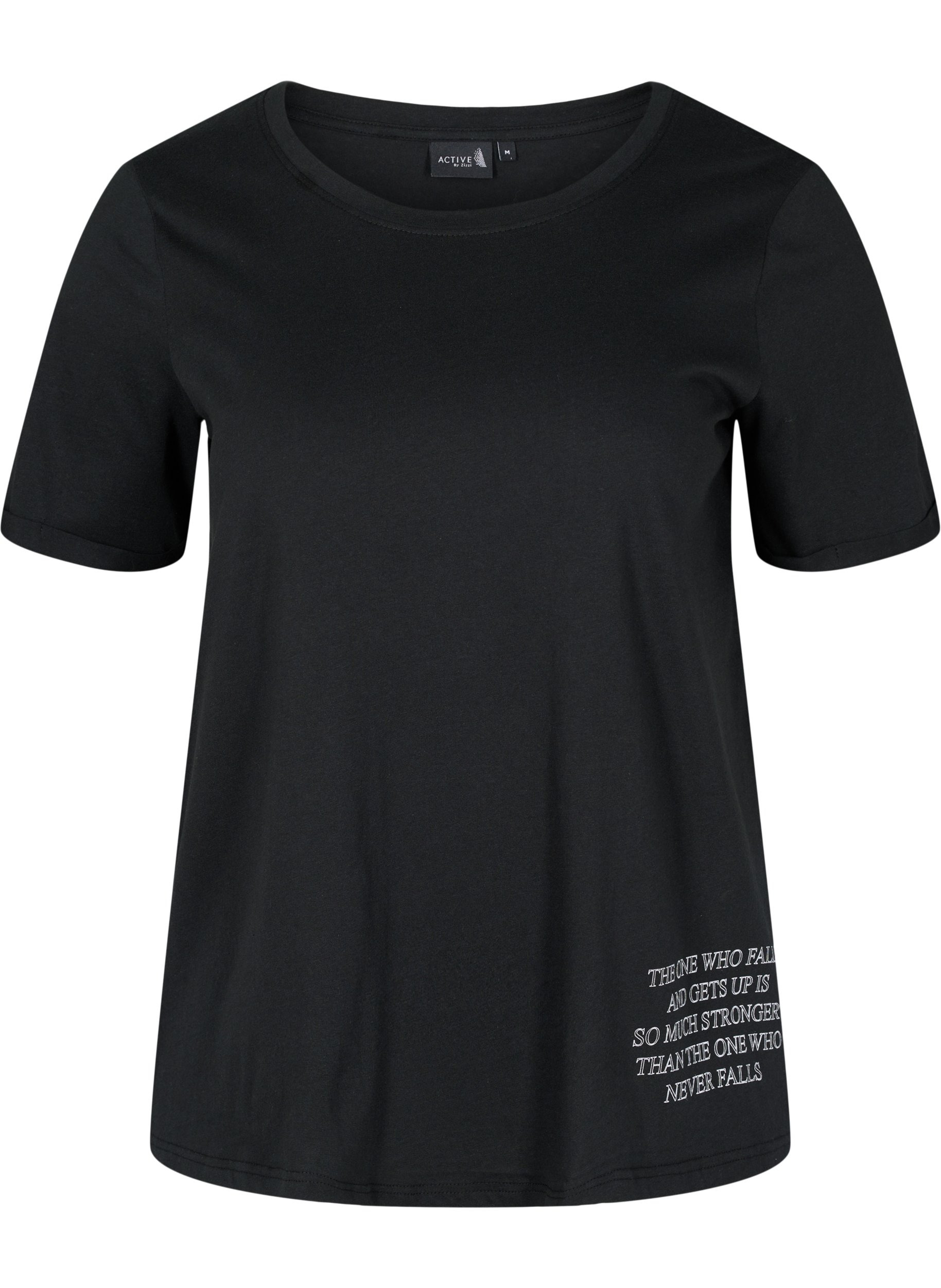 Bomulds trænings t-shirt med tekst og korte ærmer , Black, Packshot image number 0