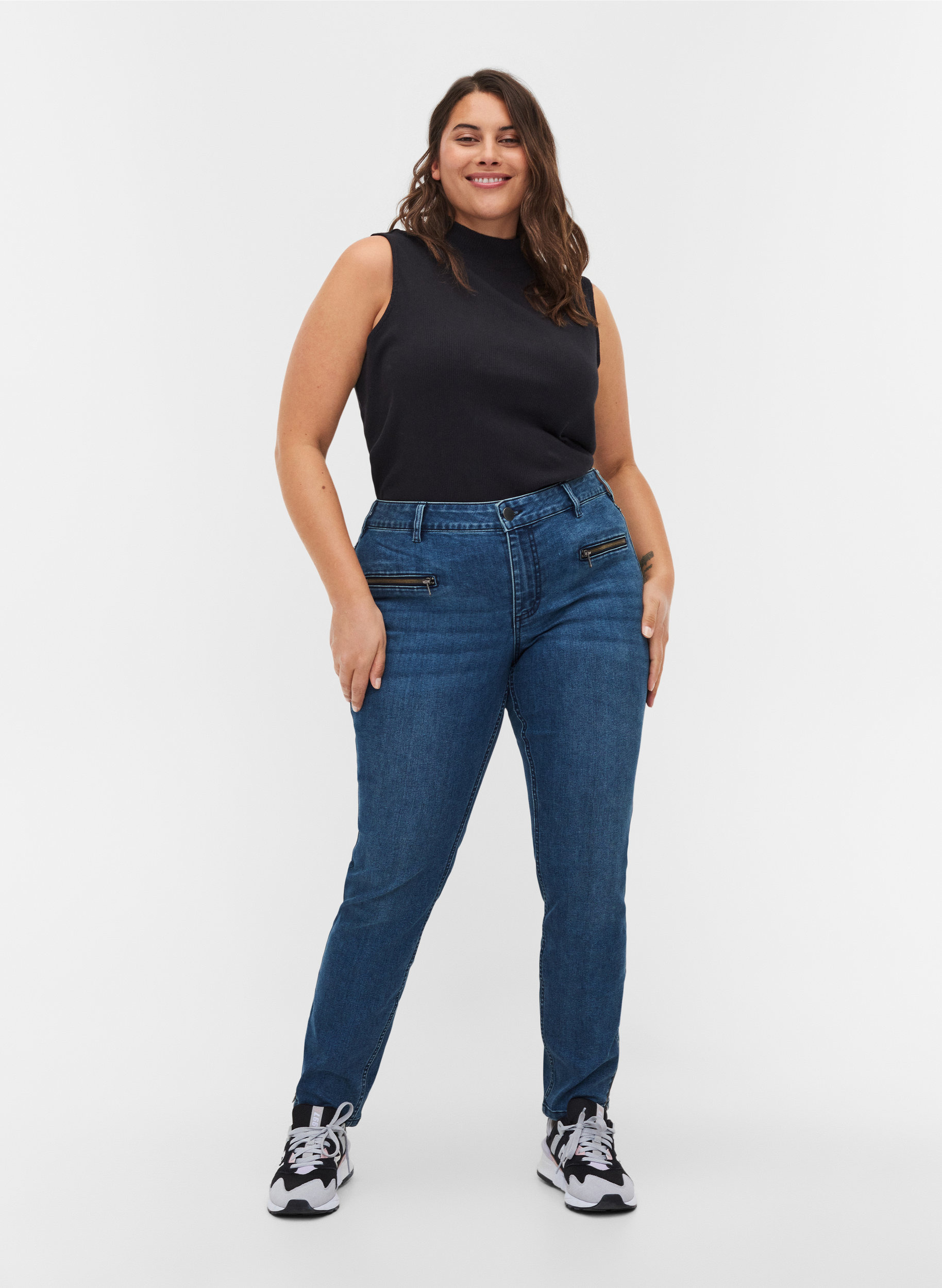 Ekstra slim Sanna jeans med lynlås, Blue denim, Model image number 0