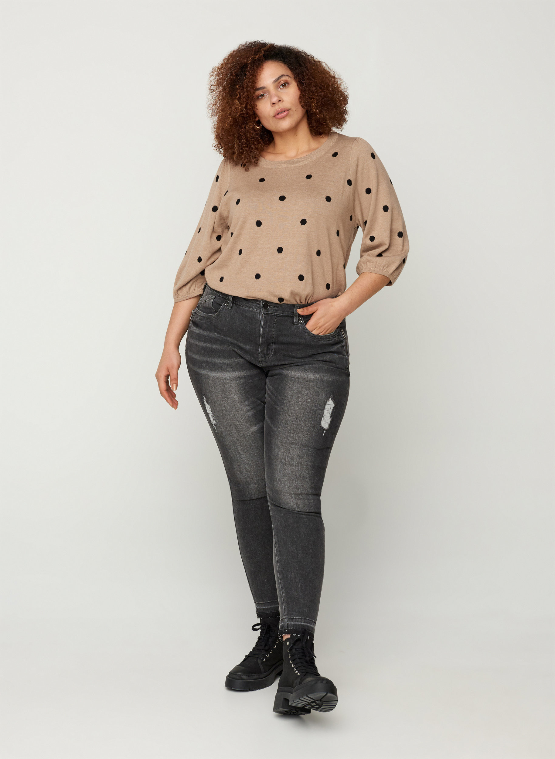 Super slim Amy jeans med slid, Grey Denim, Model image number 2
