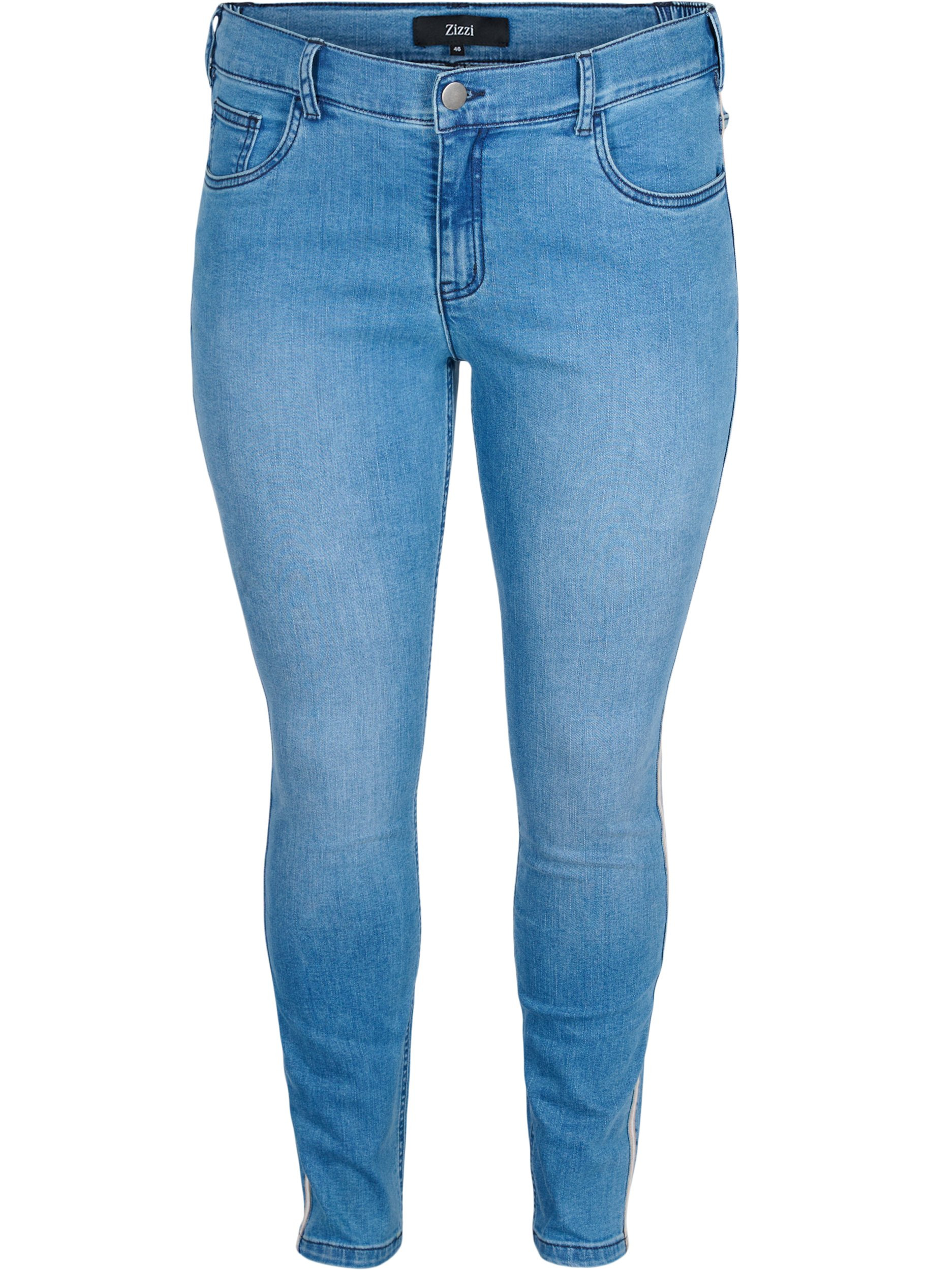 Cropped Sanna jeans med stribe i siden , Light blue denim