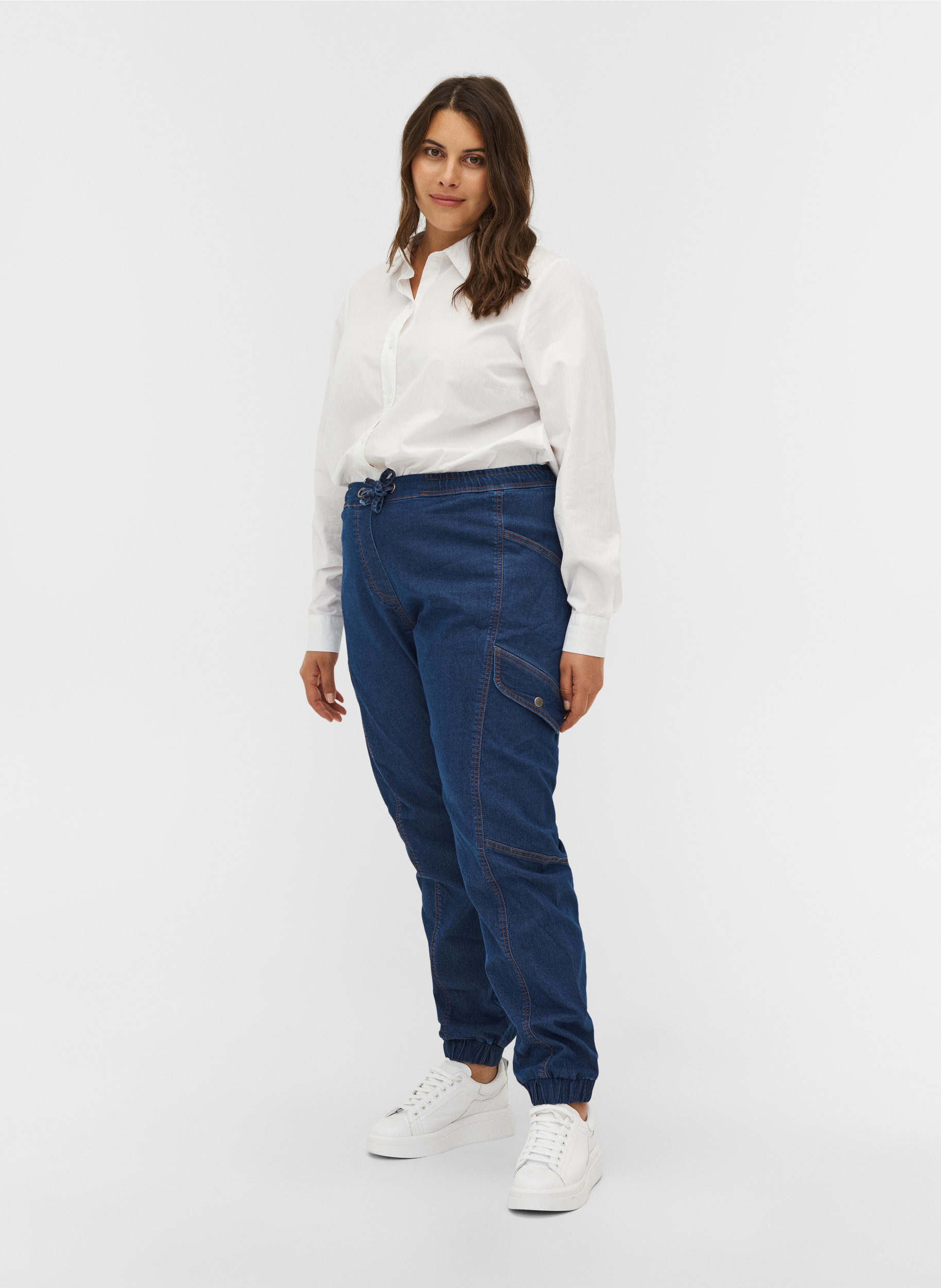 Løse jeans med snøre, Medium Blue, Model image number 4