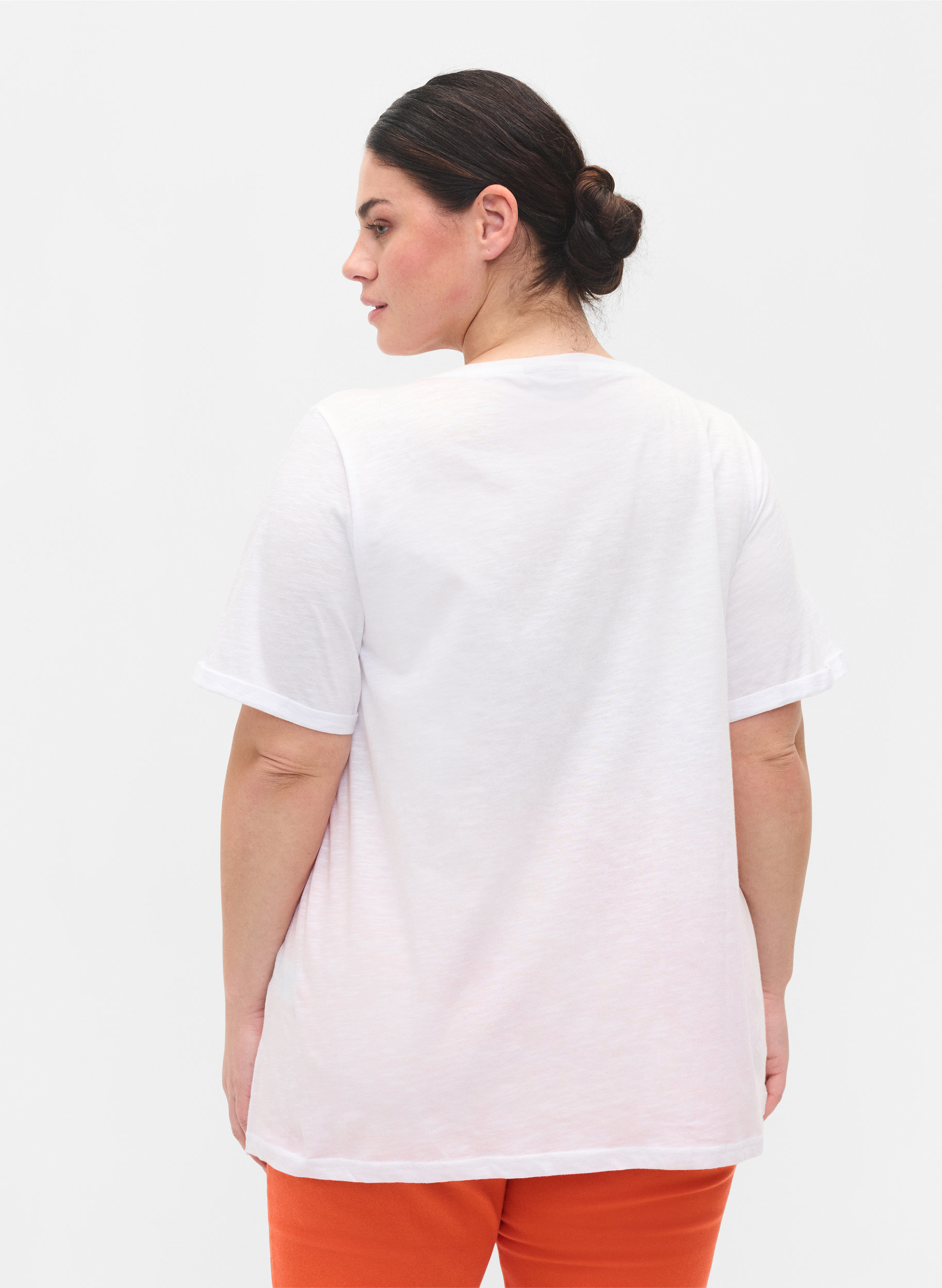 Bomulds t-shirt med korte ærmer, Bright White, Model image number 1