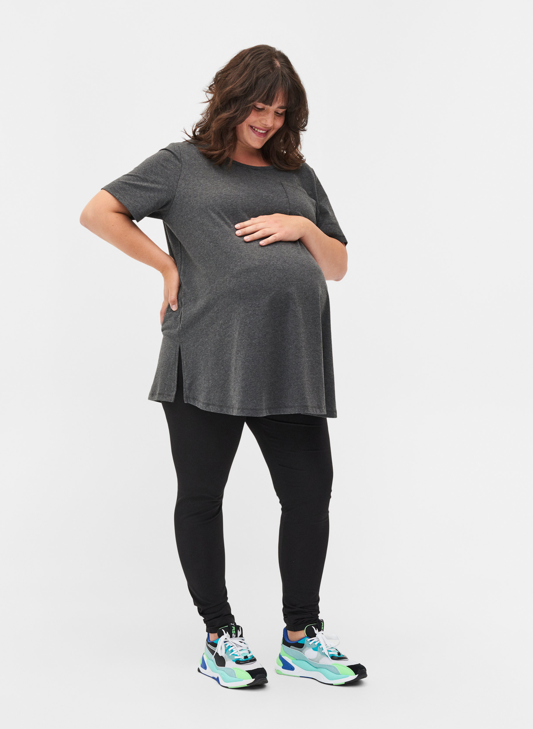 Kortærmet graviditets t-shirt i bomuld, Dark Grey Melange, Model image number 2