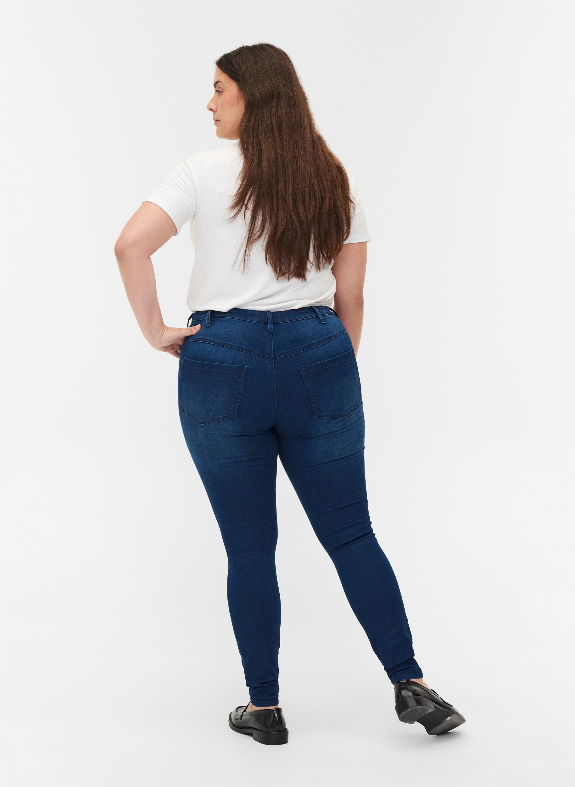 Super slim Amy jeans med høj talje, Blue denim, Model image number 2