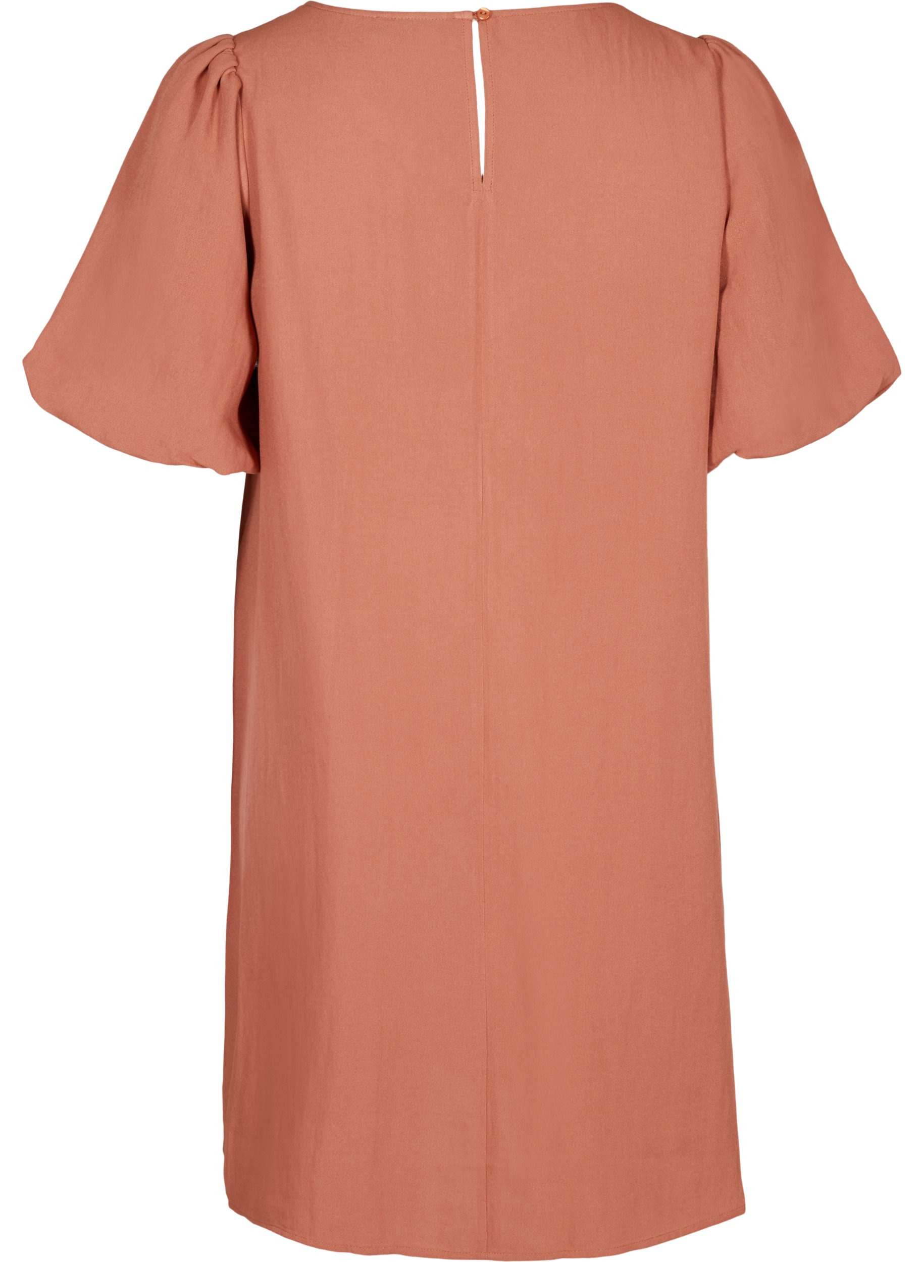 Kortærmet viskose kjole med a-form , Copper Brown, Packshot image number 1