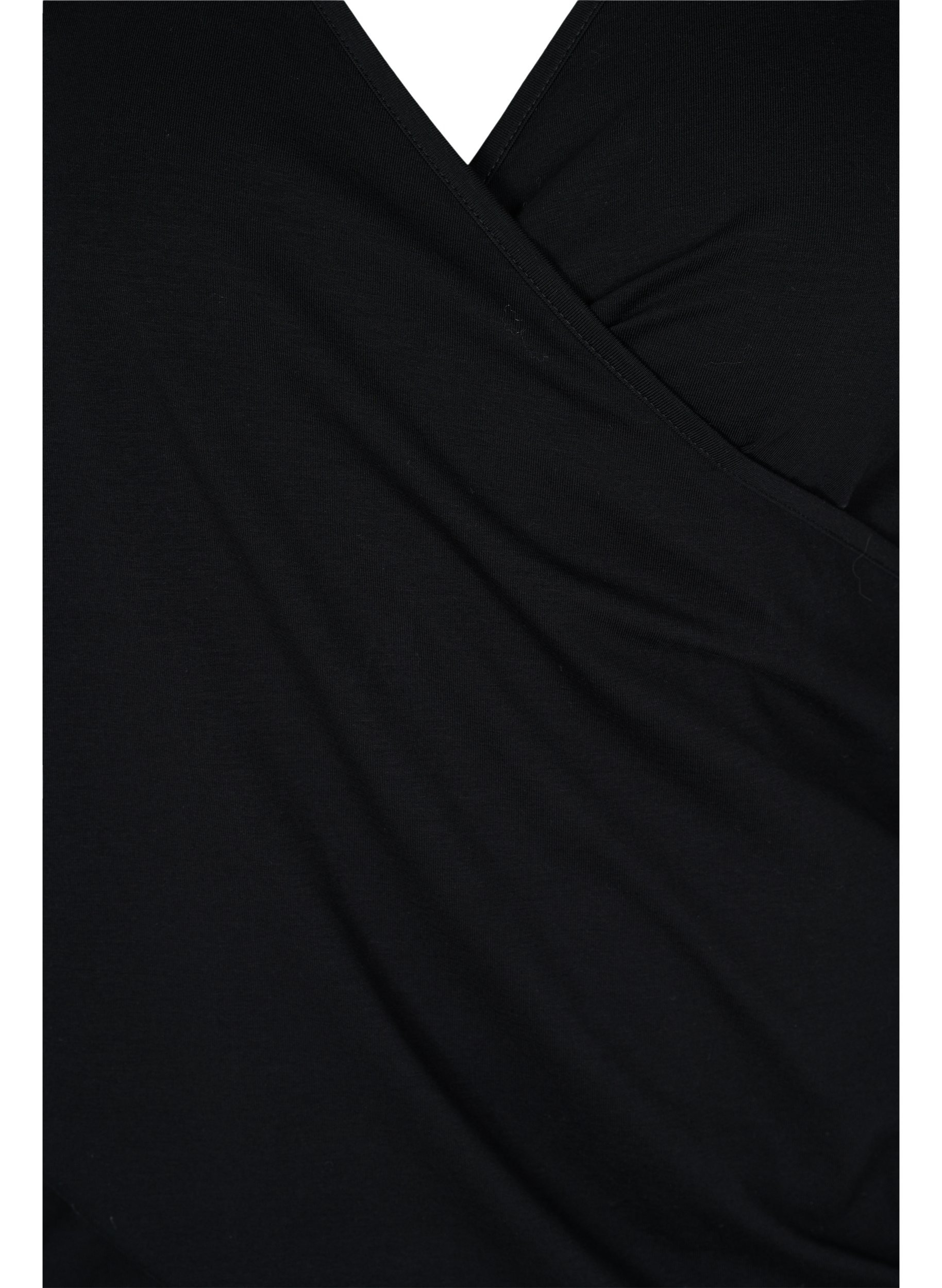 Bomulds bluse med 3/4 ærmer og wrap, Black, Packshot image number 2