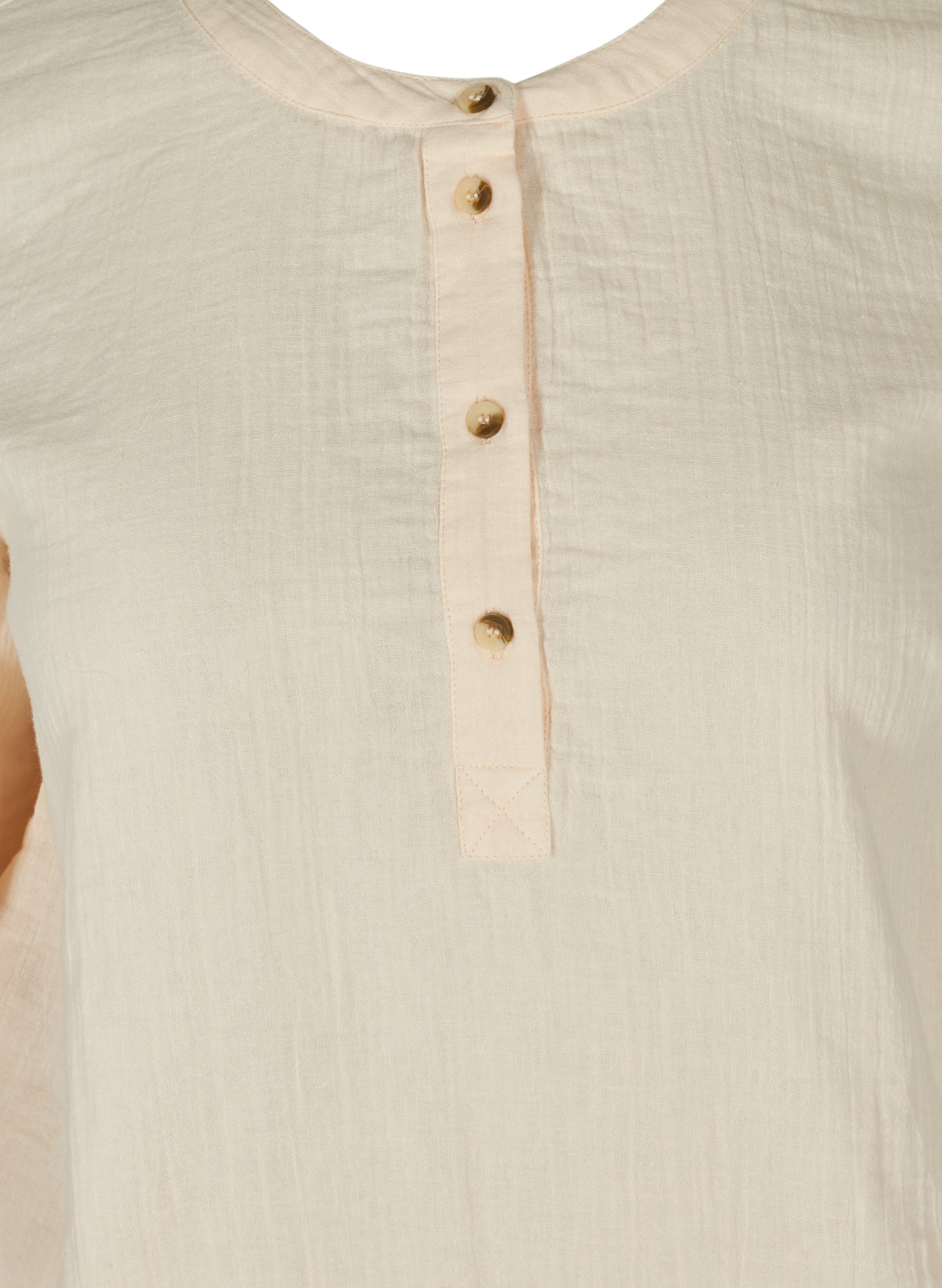 Bomulds bluse med knapper og 3/4 ærmer, Mother Of Pearl, Packshot image number 2