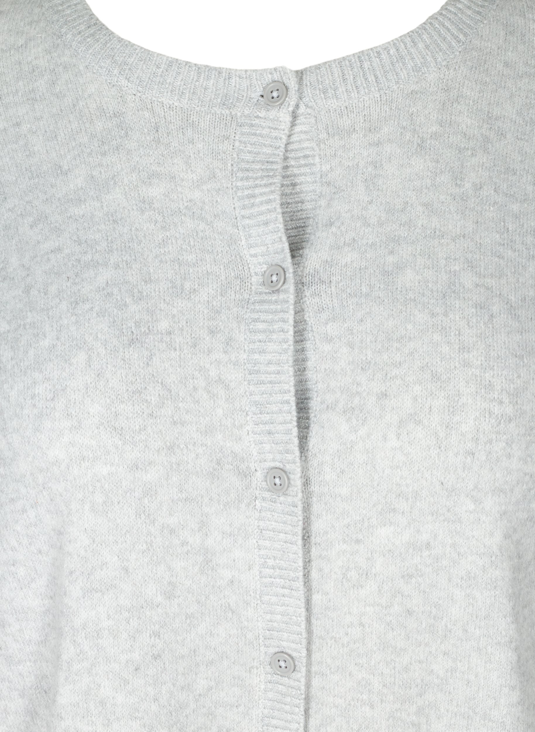 Kort meleret strik cardigan med knaplukning, Light Grey Melange, Packshot image number 2