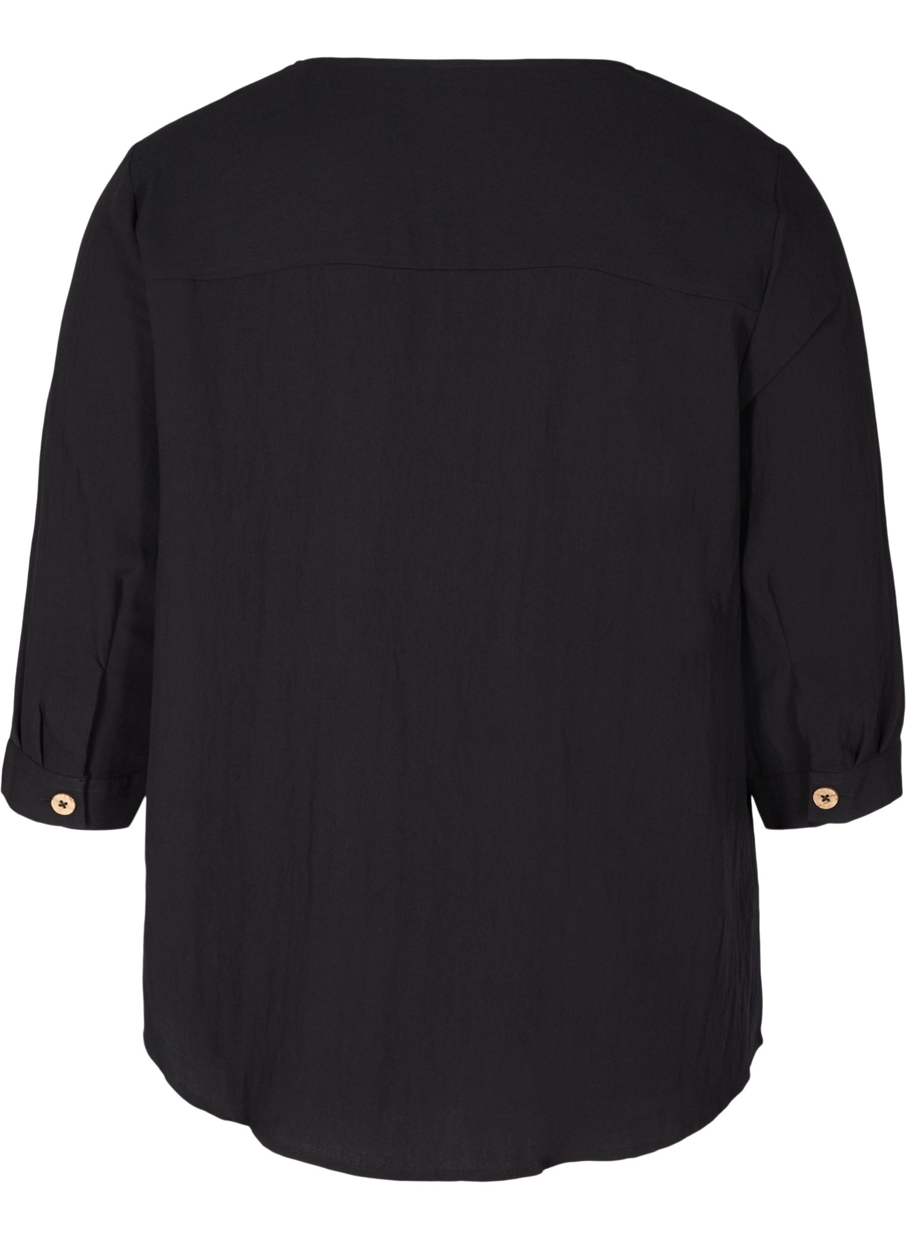 Viskose bluse med knapper og v-hals, Black, Packshot image number 1
