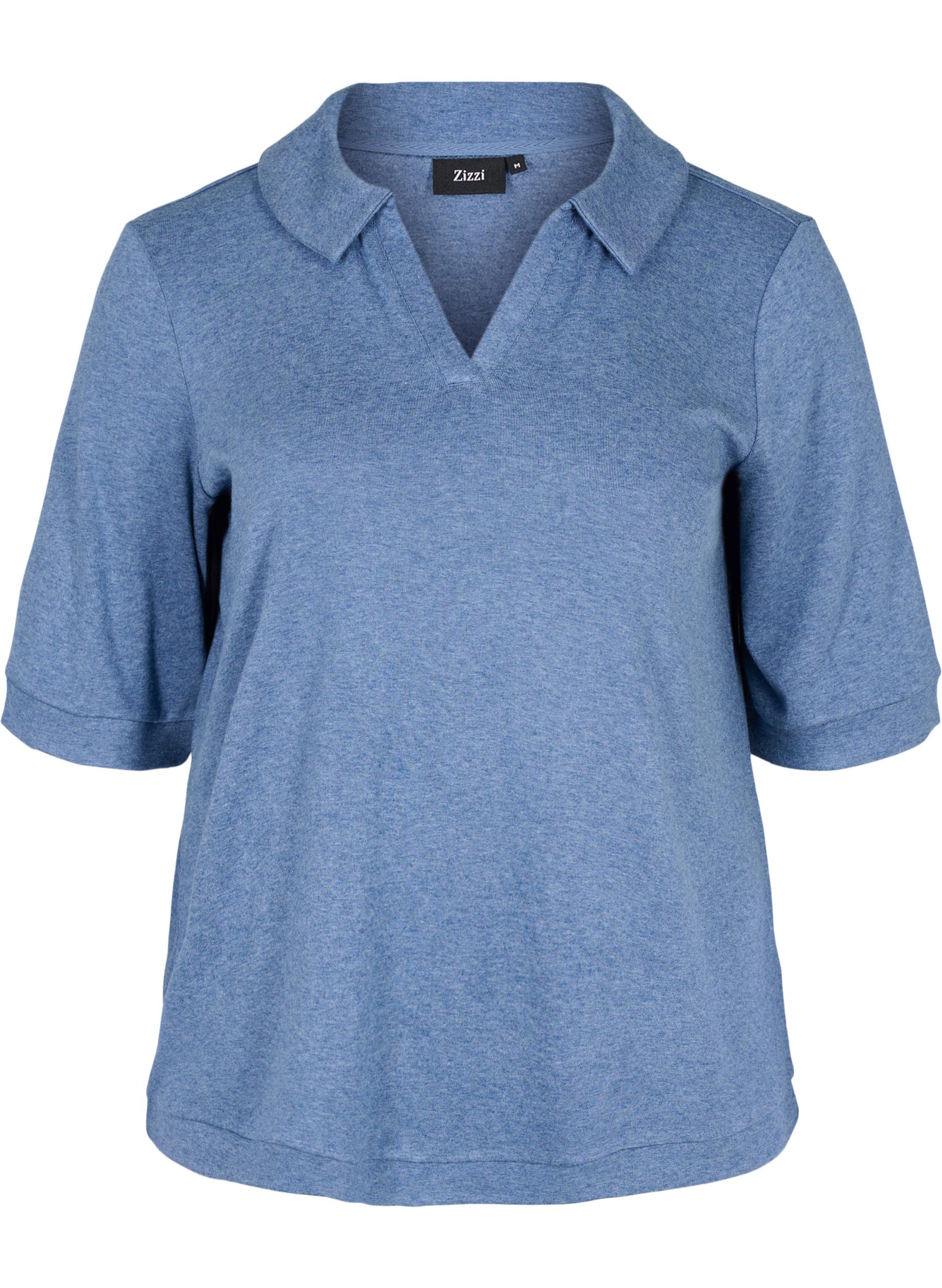 Meleret bluse med krave og 2/4 ærmer, Blue Melange, Packshot image number 0