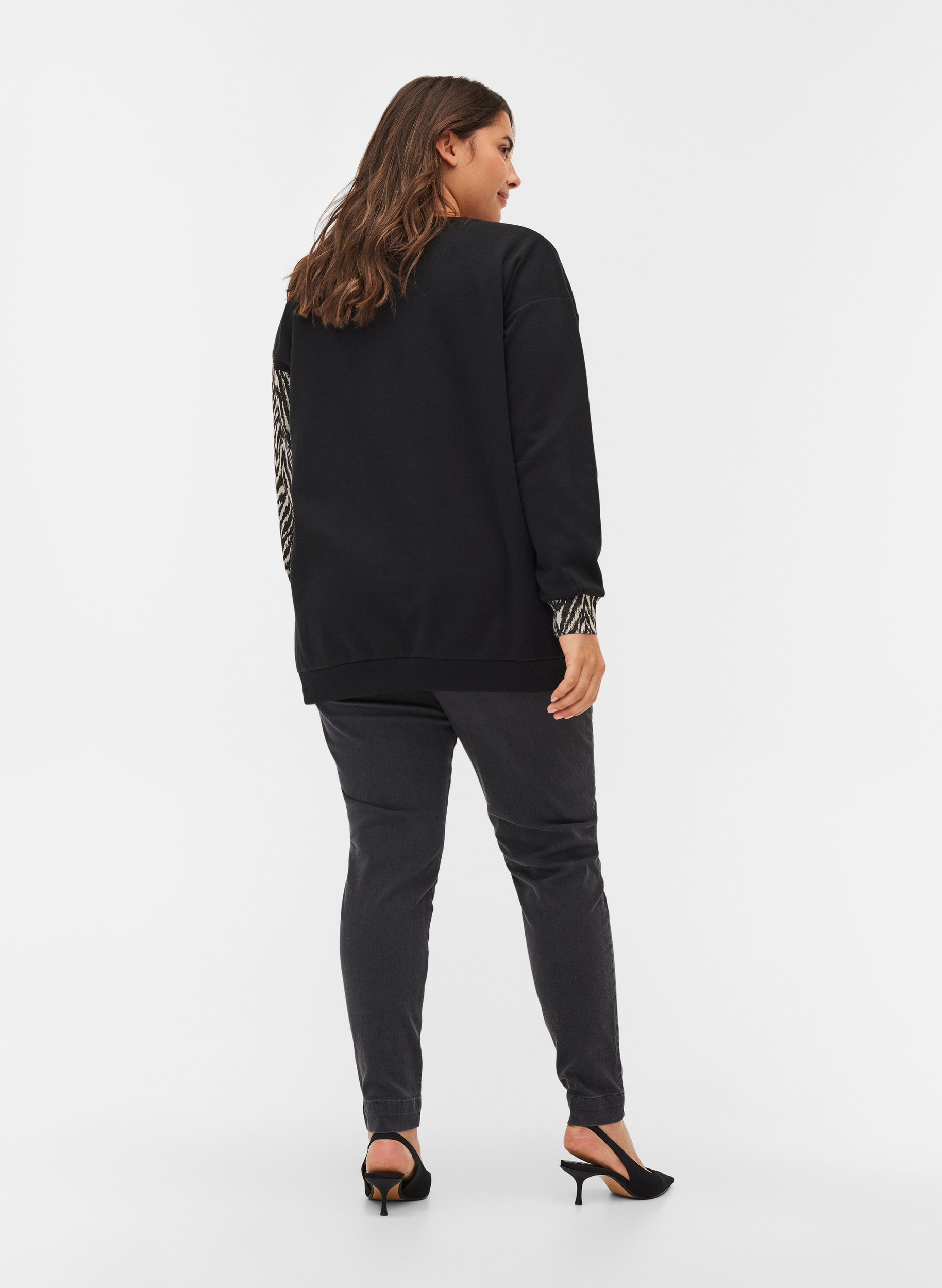 Sweatshirt med printdetaljer, Black Grey Zebra, Model image number 1
