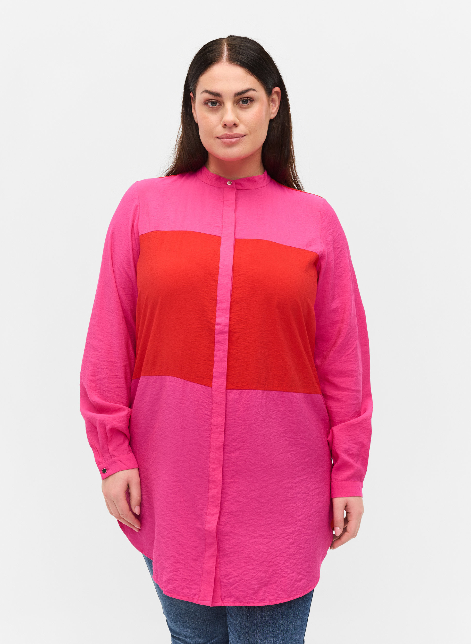 Lang skjorte med color-block , Pink Red Block, Model image number 0
