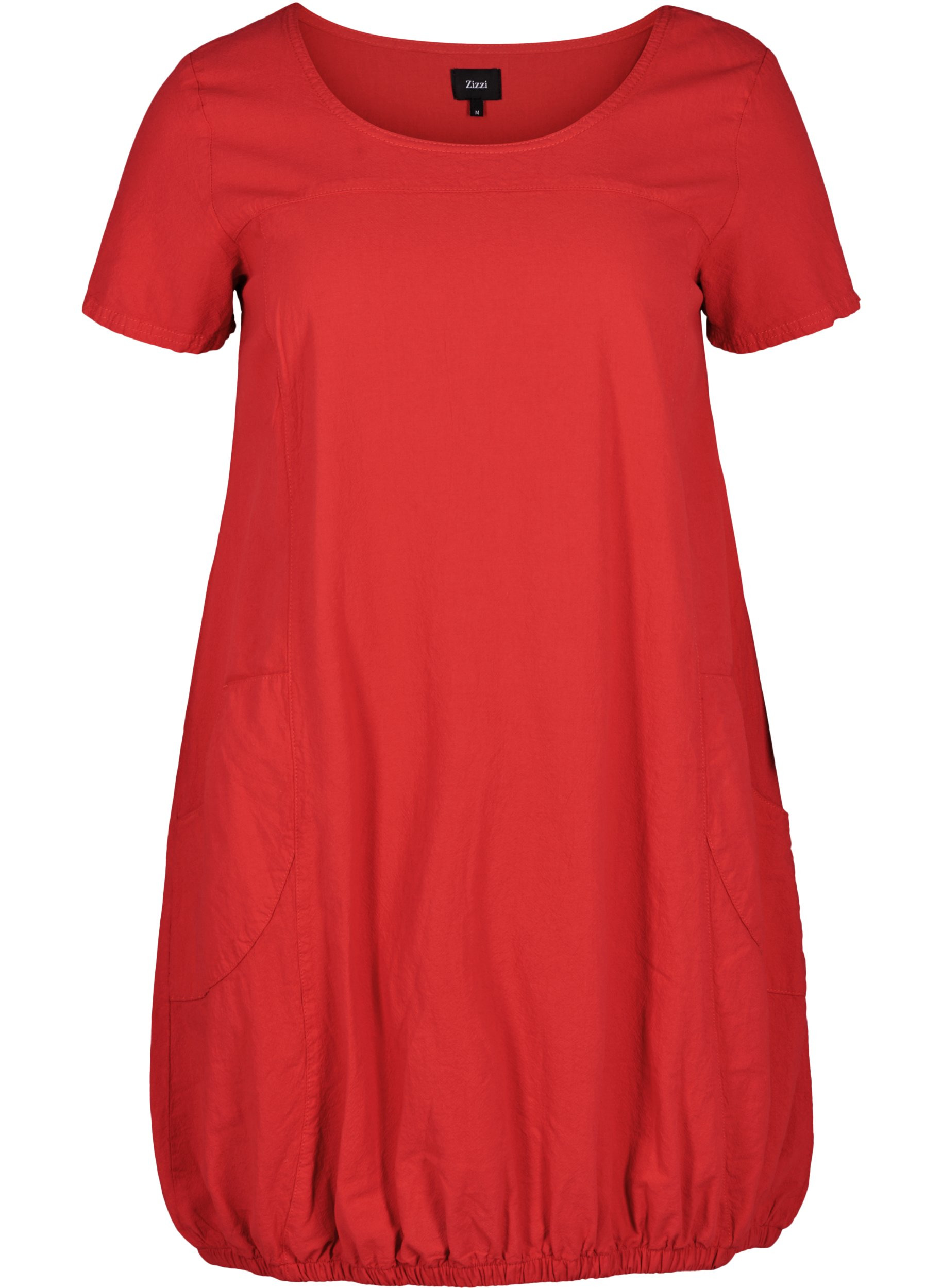 Kortærmet kjole i bomuld, Lipstick Red, Packshot image number 0