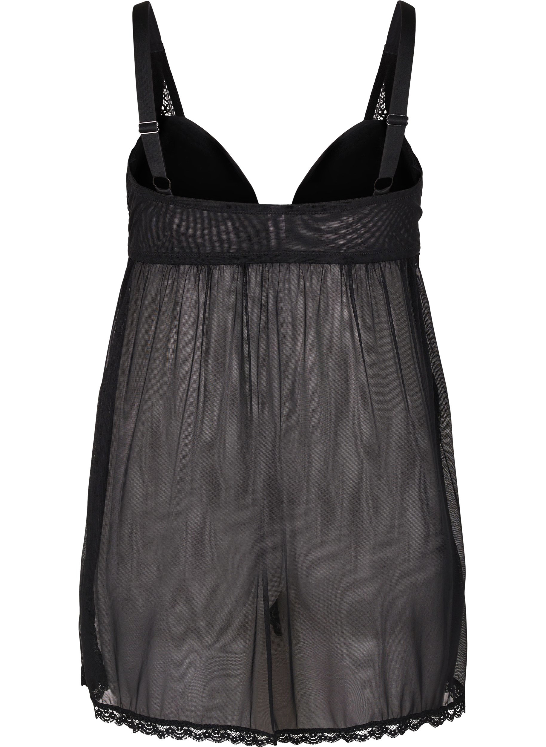 Natkjole med blonder og formstøbte skåle, Black, Packshot image number 1