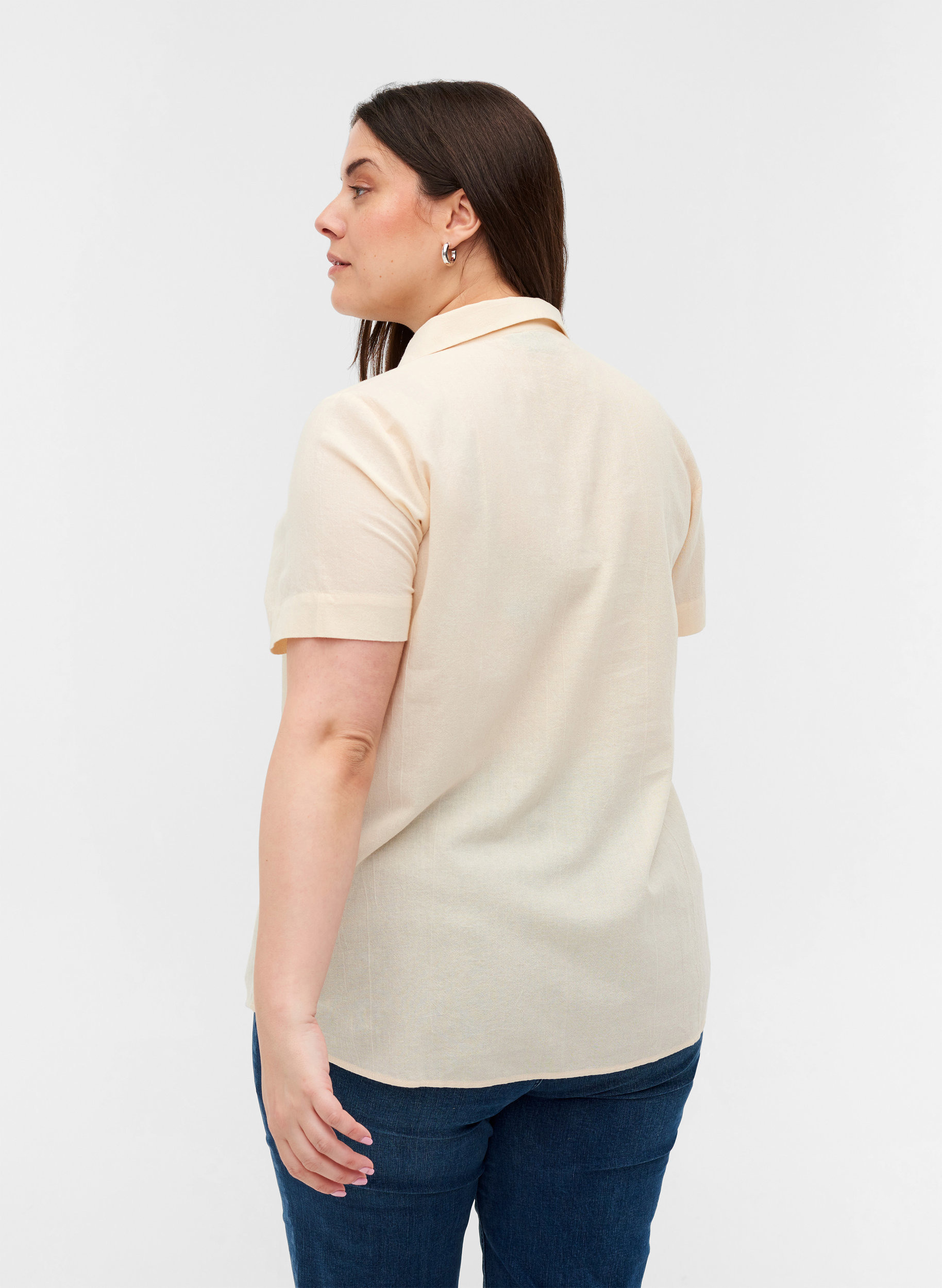 Kortærmet bluse med krave i økologisk bomuld, Mother Of Pearl, Model image number 1