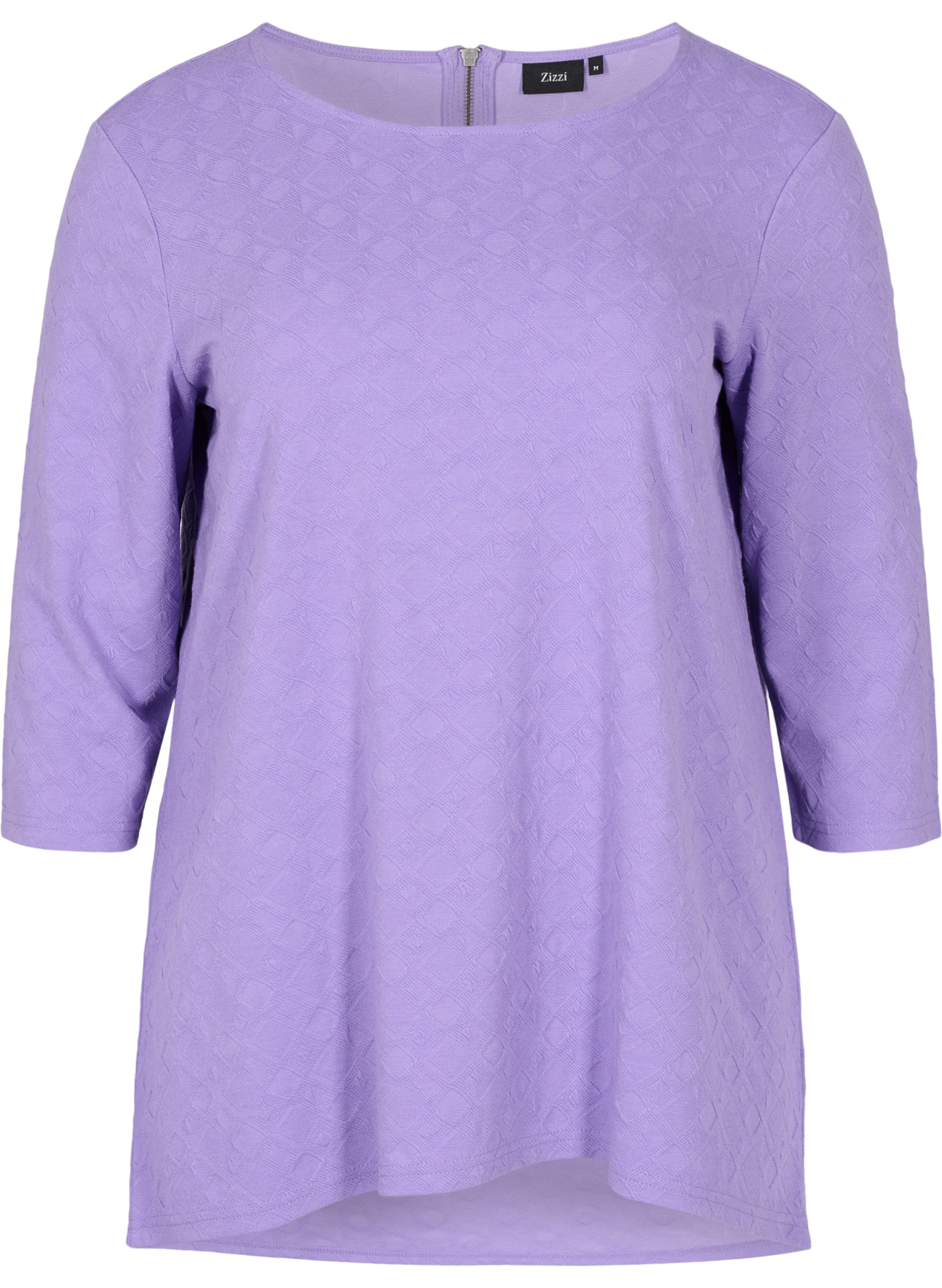 Lang bluse med rund hals og 3/4 ærmer, Paisley Purple