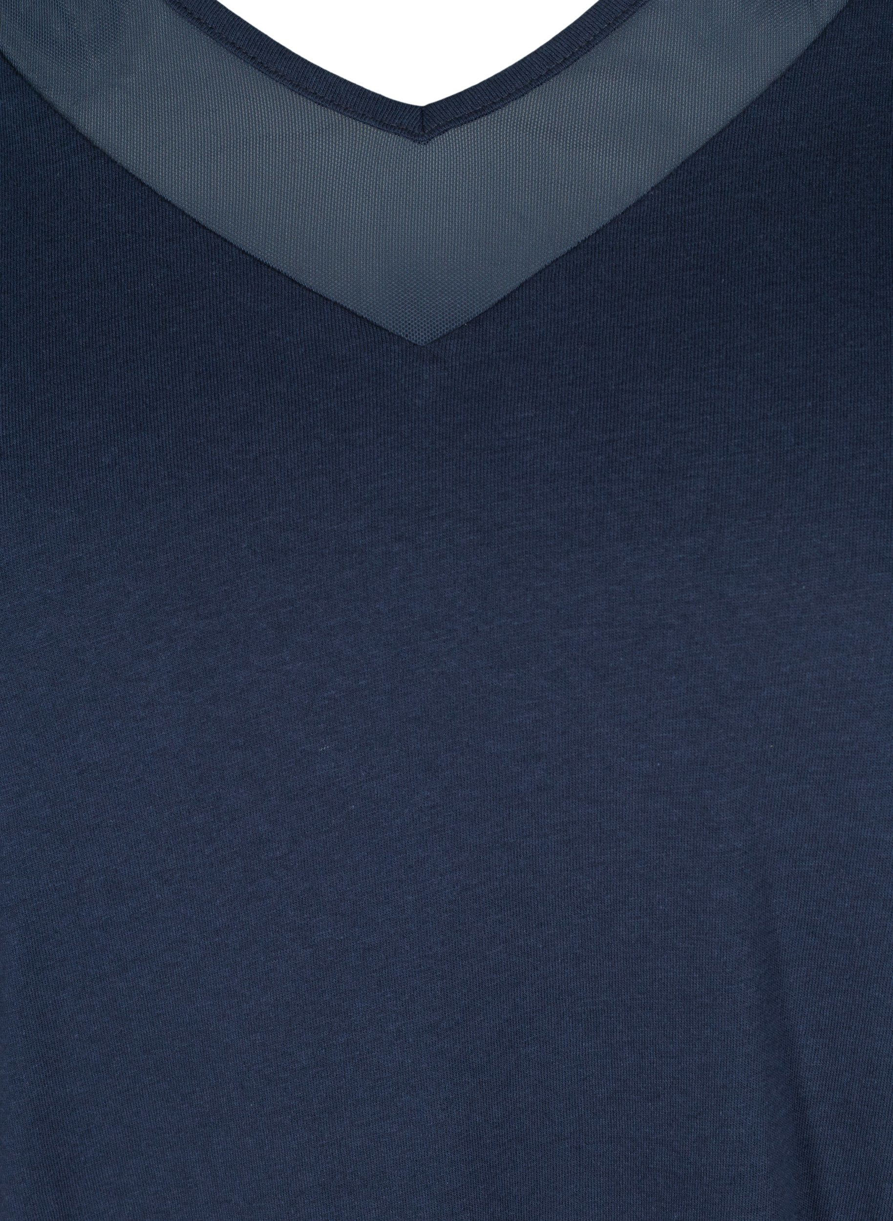 Kortærmet t-shirt med v-hals og mesh, Navy Blazer, Packshot image number 2