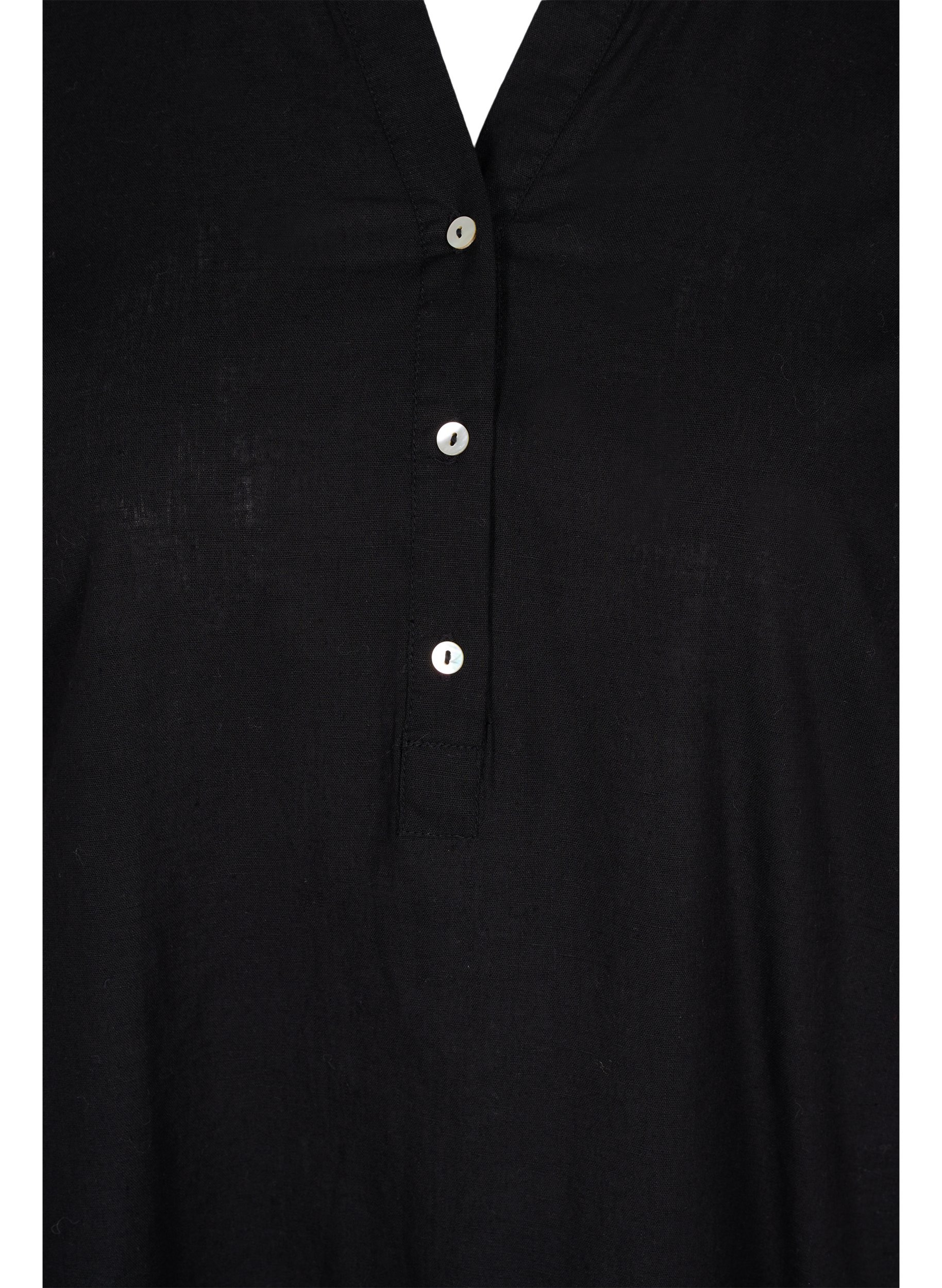 Lang skjortekjole med korte ærmer, Black, Packshot image number 2