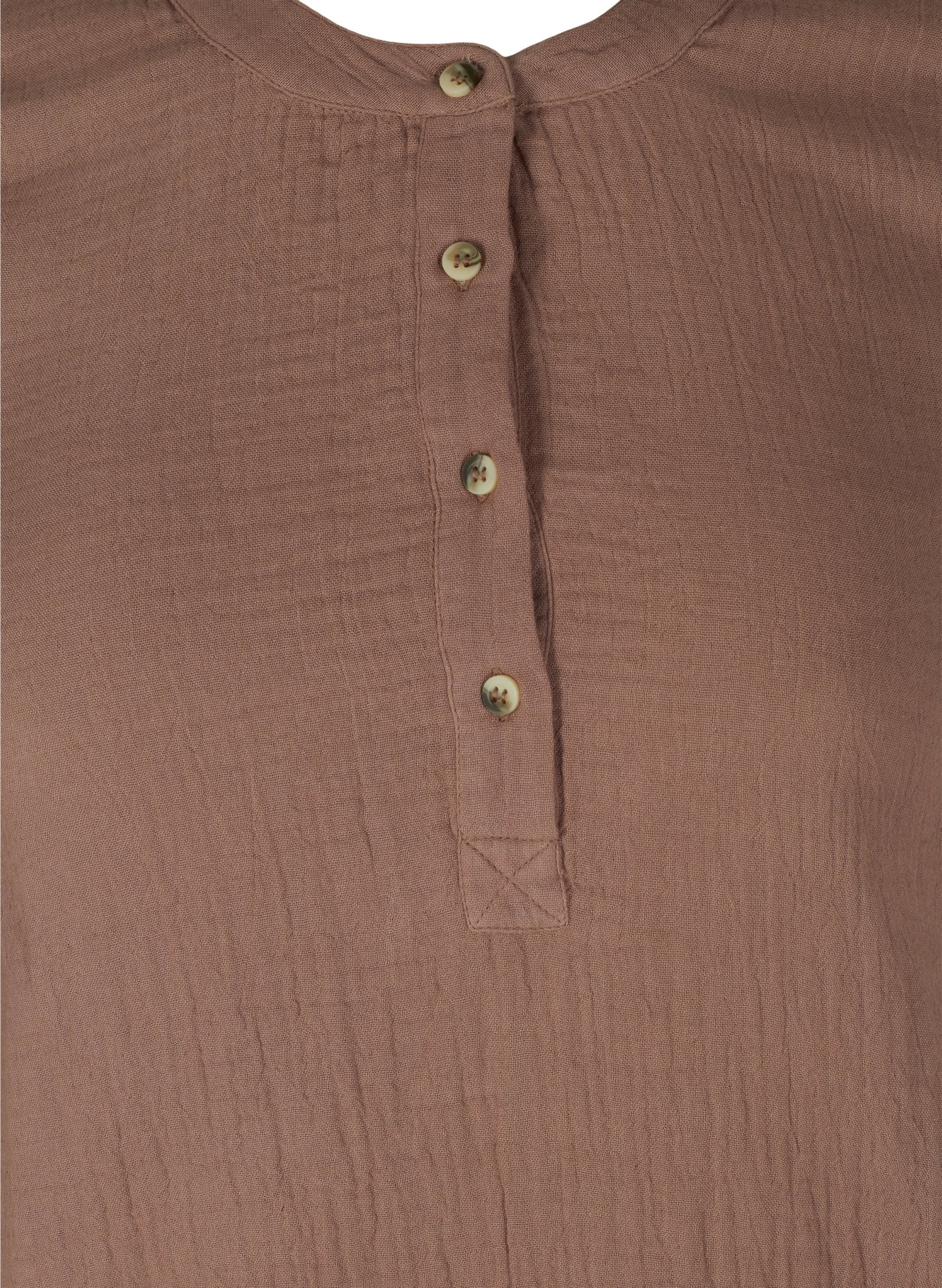 Bomulds bluse med knapper og 3/4 ærmer, Deep Taupe, Packshot image number 2