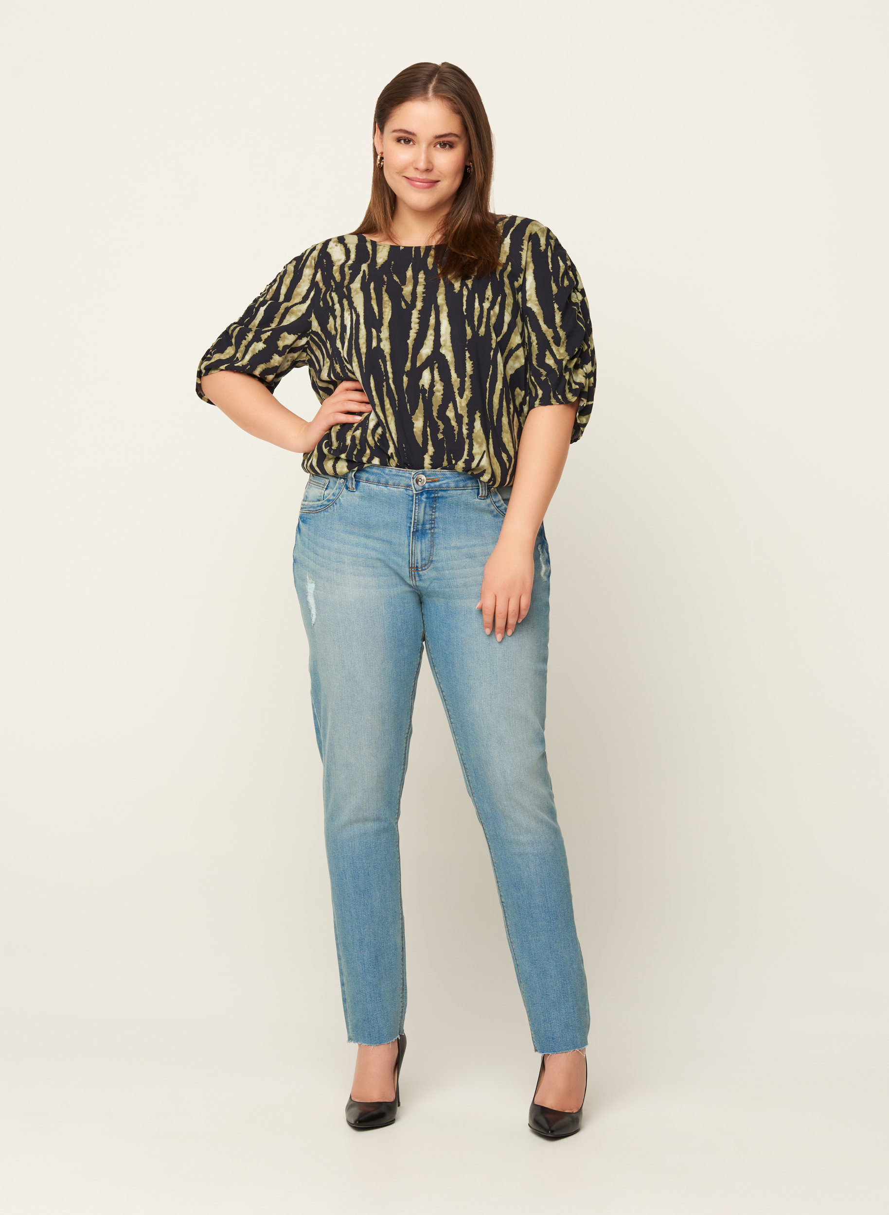Ekstra slim Sanna jeans med slid - Blå - Str. 42-60 - Zizzi
