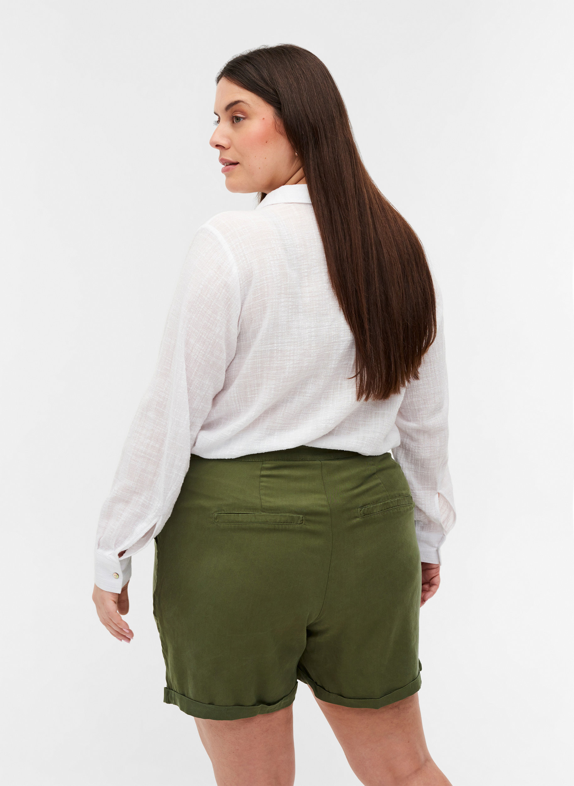 Løse shorts med lommer, Kaki Green, Model image number 1