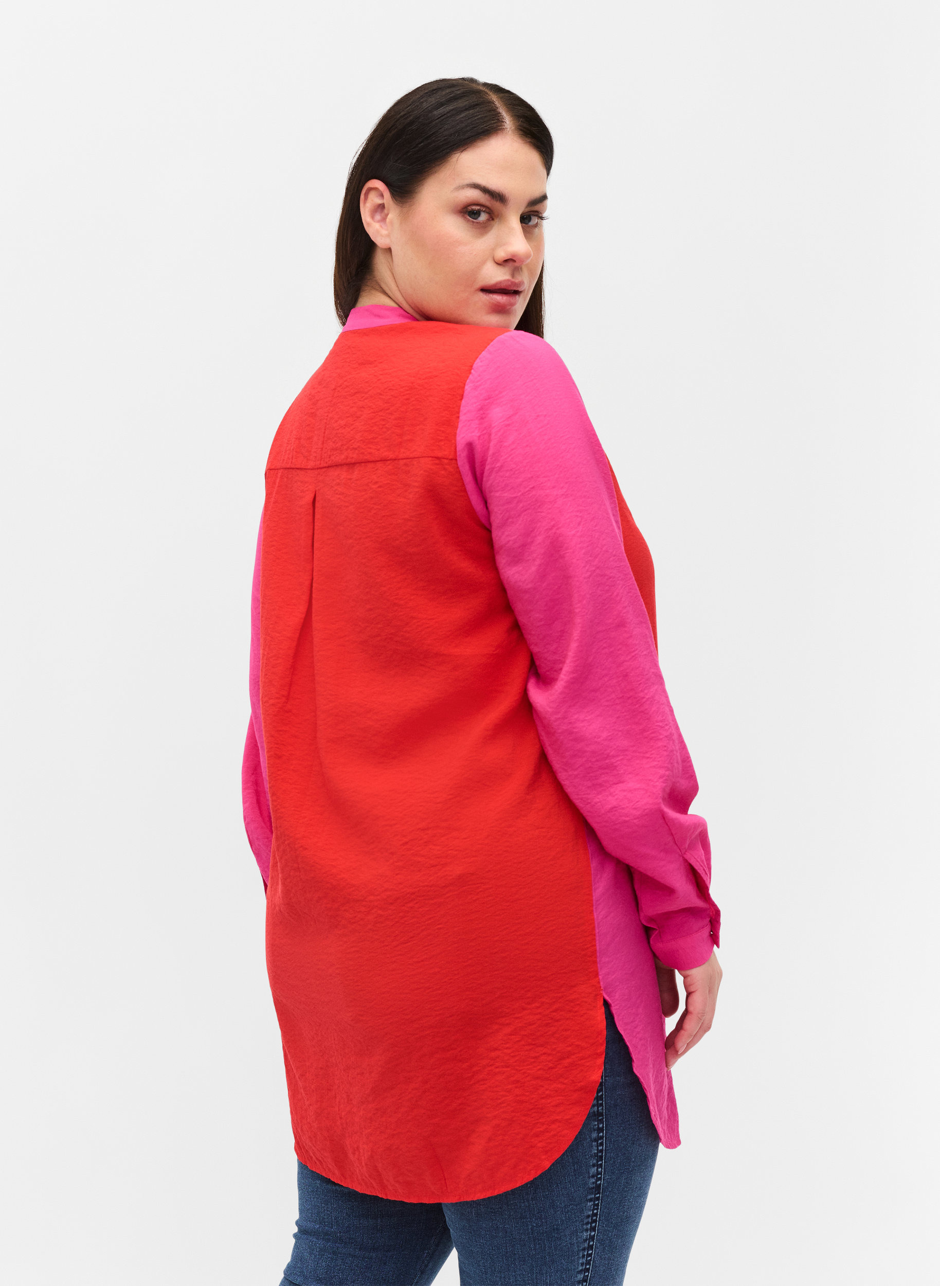 Lang skjorte med color-block , Pink Red Block, Model image number 1